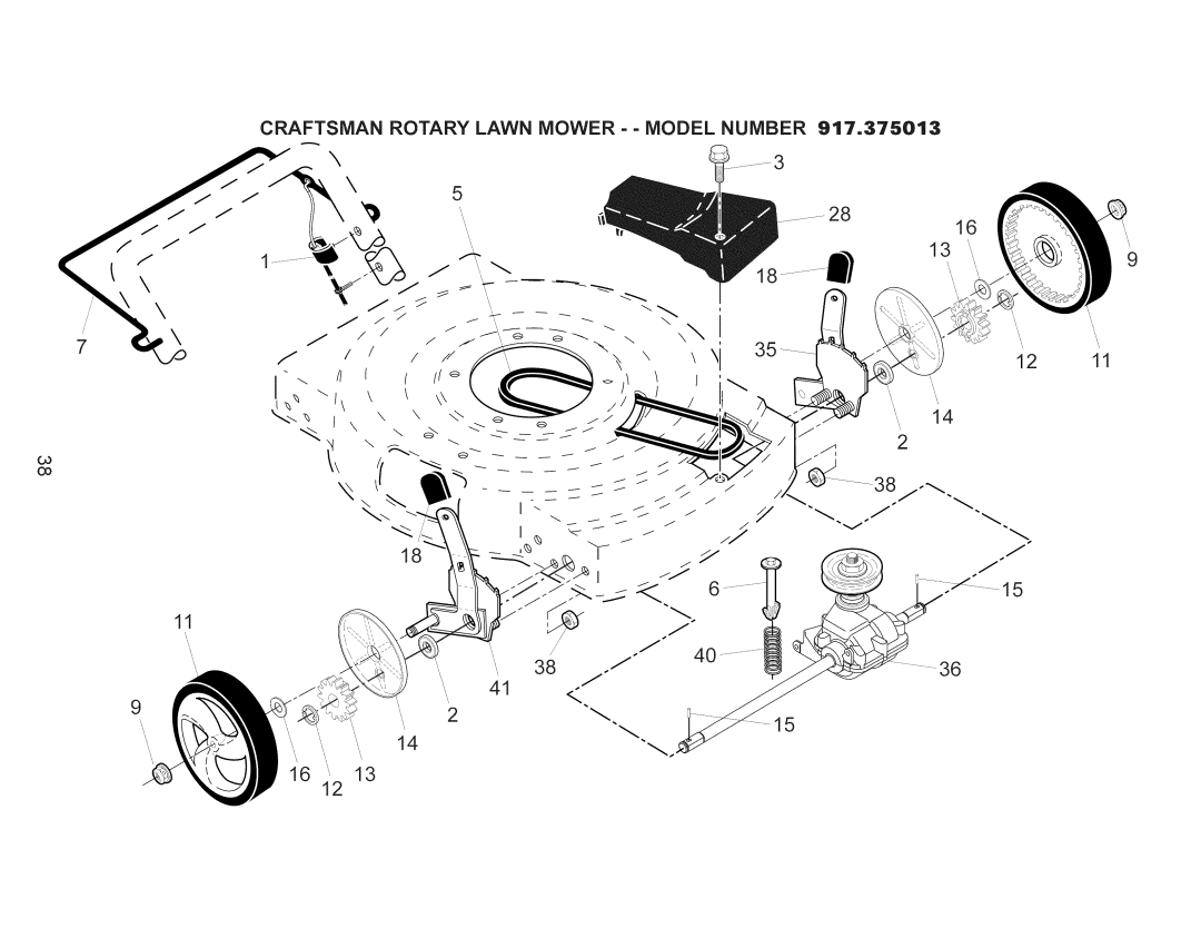 Craftsman 917.375013 manual Craftsman Rotary Lawn Mower - Model Number 917o375013 16 i2 