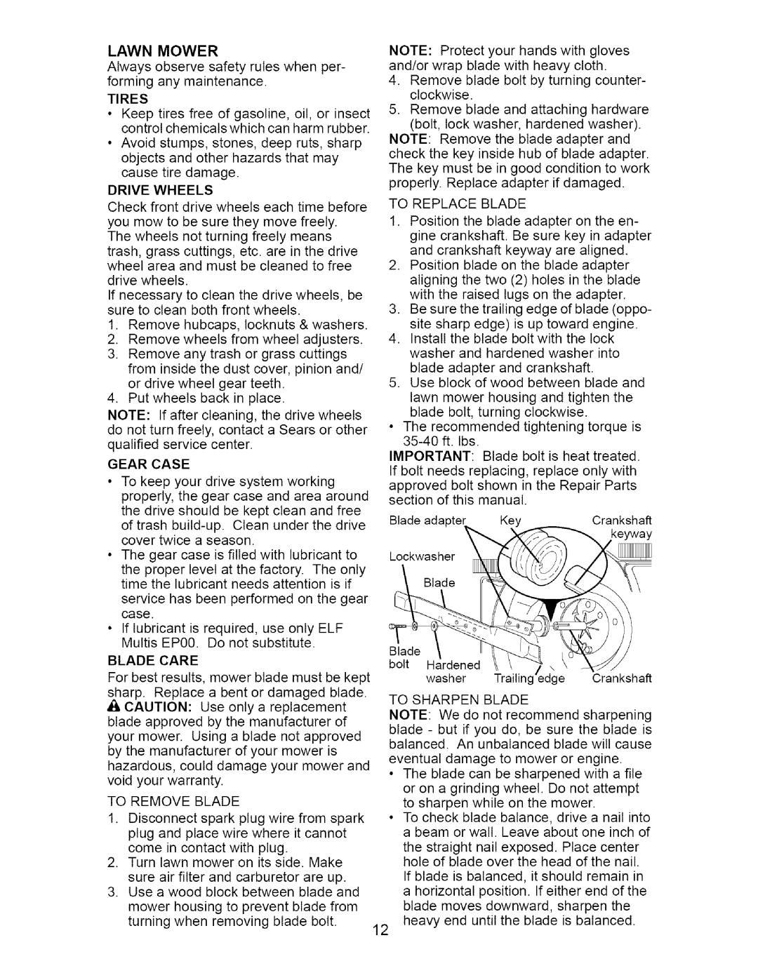 Craftsman 917.37561 owner manual Lawn Mower 