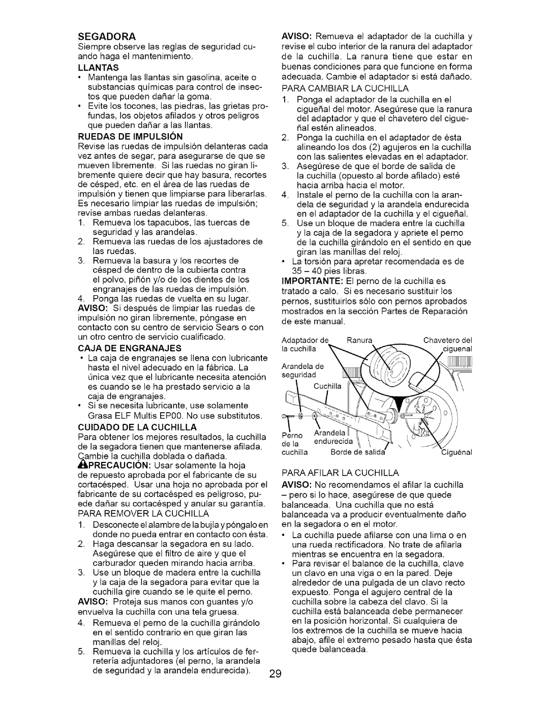 Craftsman 917.37561 owner manual Llantas, Ruedas DE Impulsion 