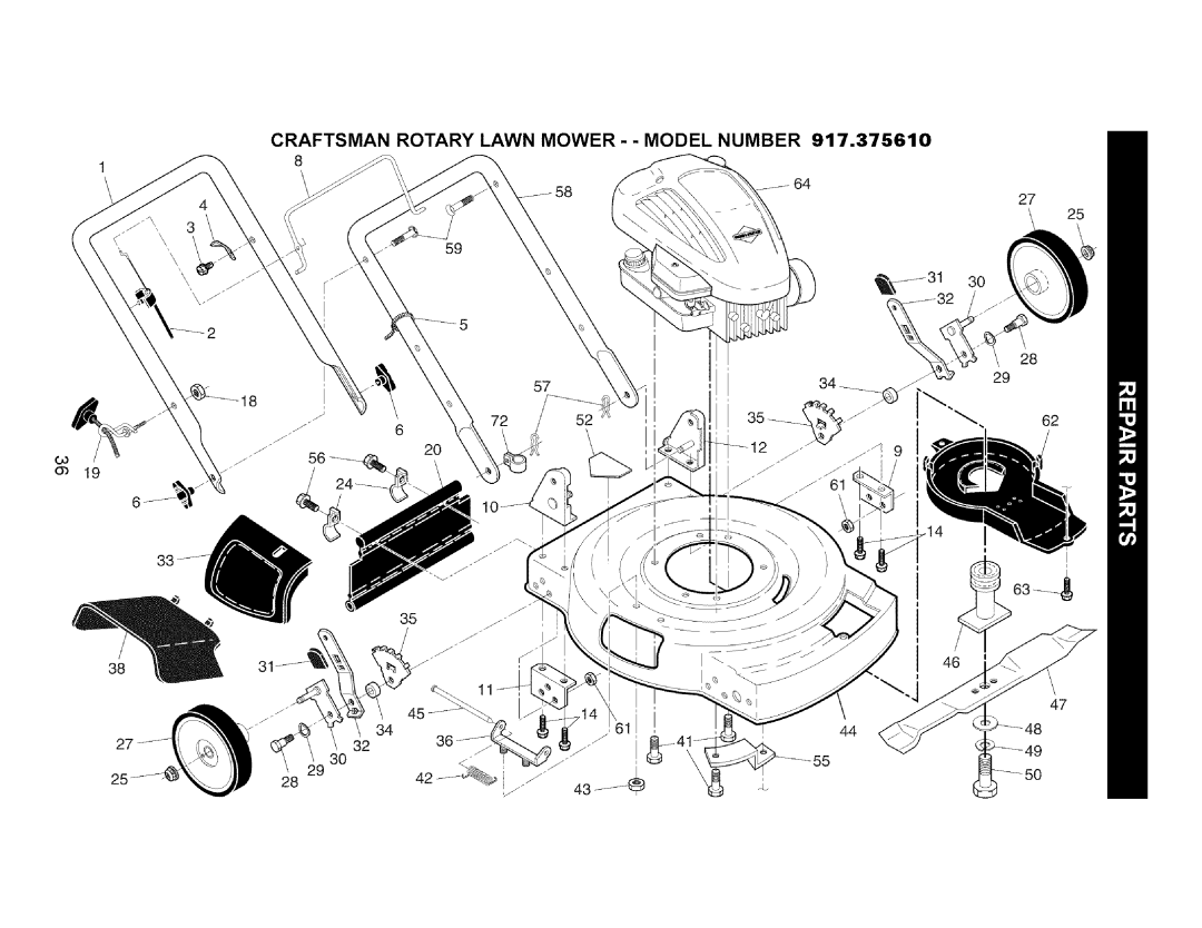 Craftsman 917.37561 owner manual Craftsman Rotary Lawn MOWER- Model Number 