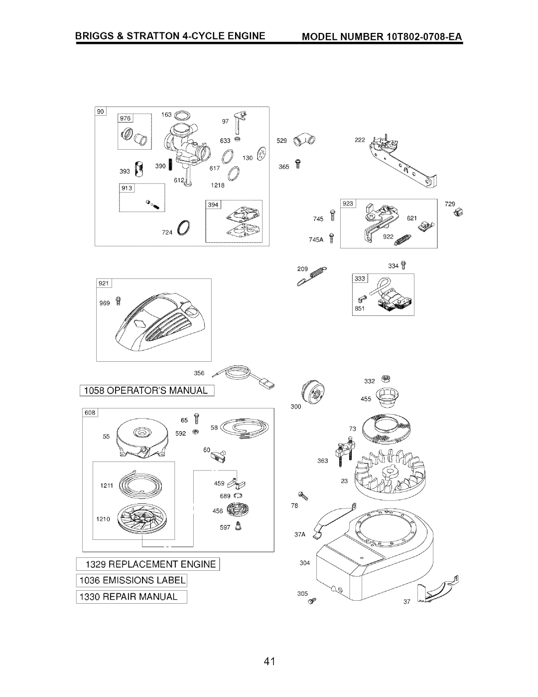 Craftsman 917.37561 owner manual Operators Manual, Replacement Engine, Emissions Label, Repair Manual 