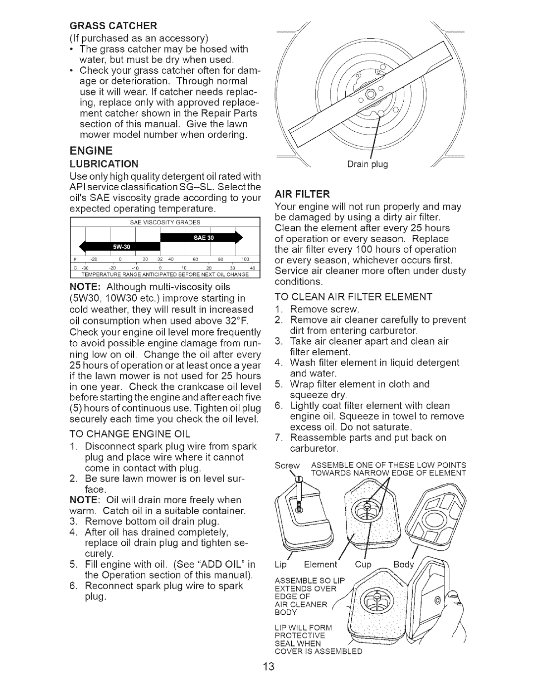 Craftsman 917.375611 manual To Change Engine OIL, To Clean AIR Filter Element 