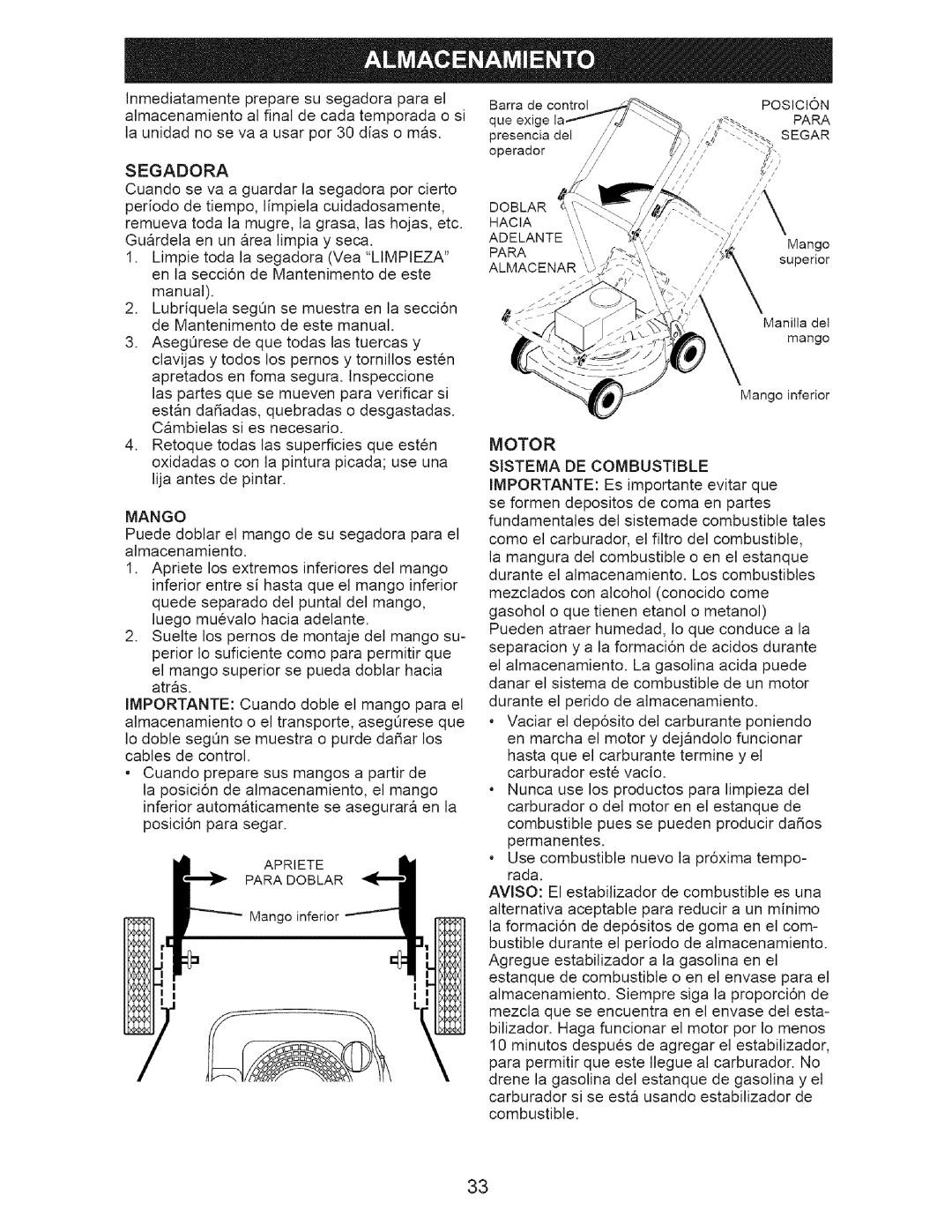 Craftsman 917.375611 manual Segadora, Mango 