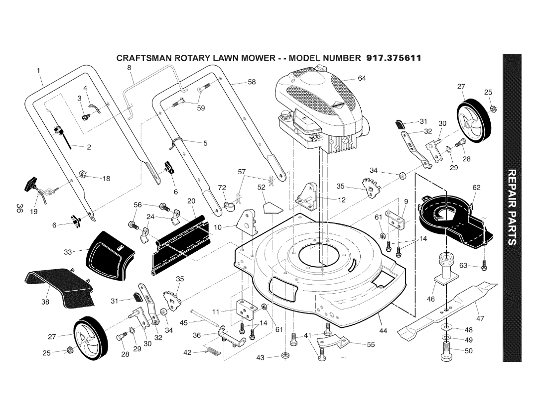 Craftsman 917.375611 manual Craftsman Rotary Lawn Mower - Model Number 