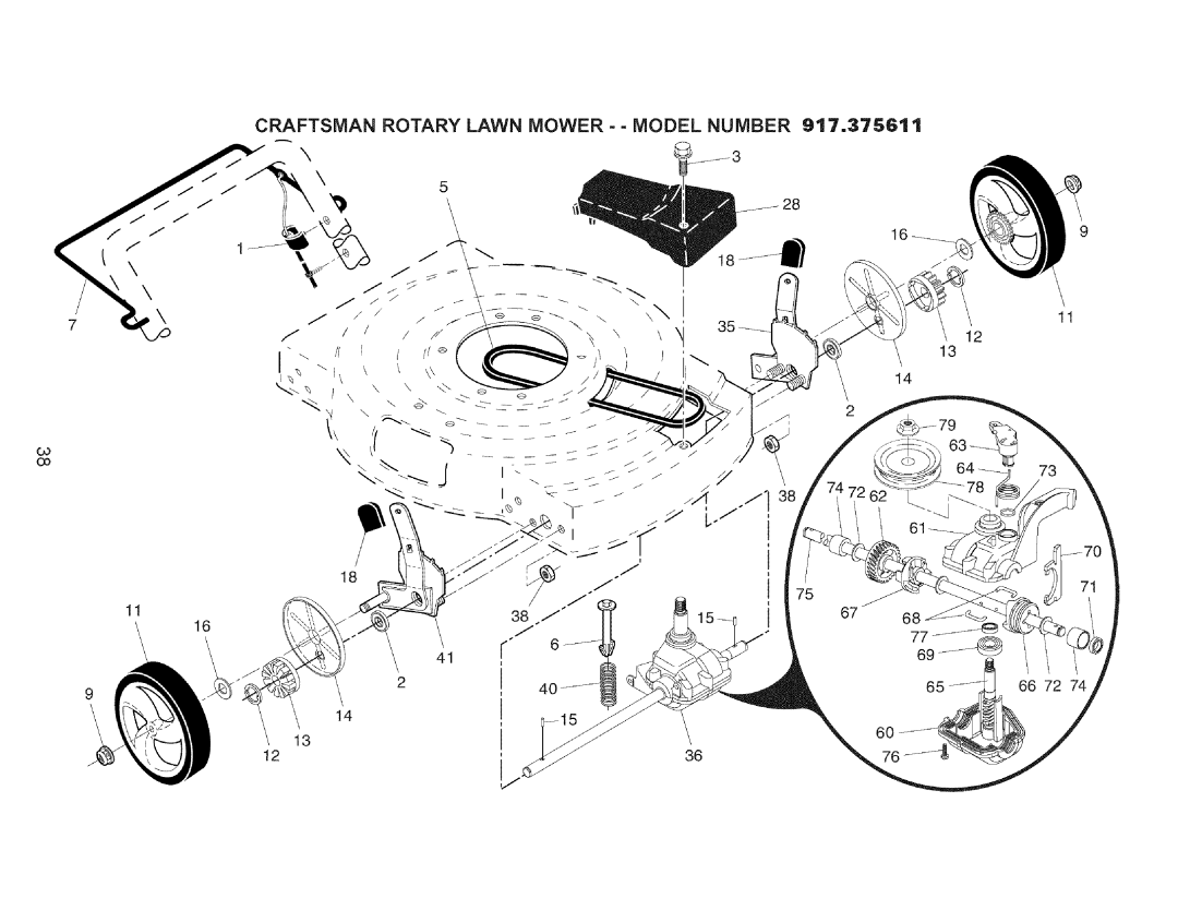 Craftsman 917.375611 manual Craftsman Rotary Lawn Mower - Model Number 