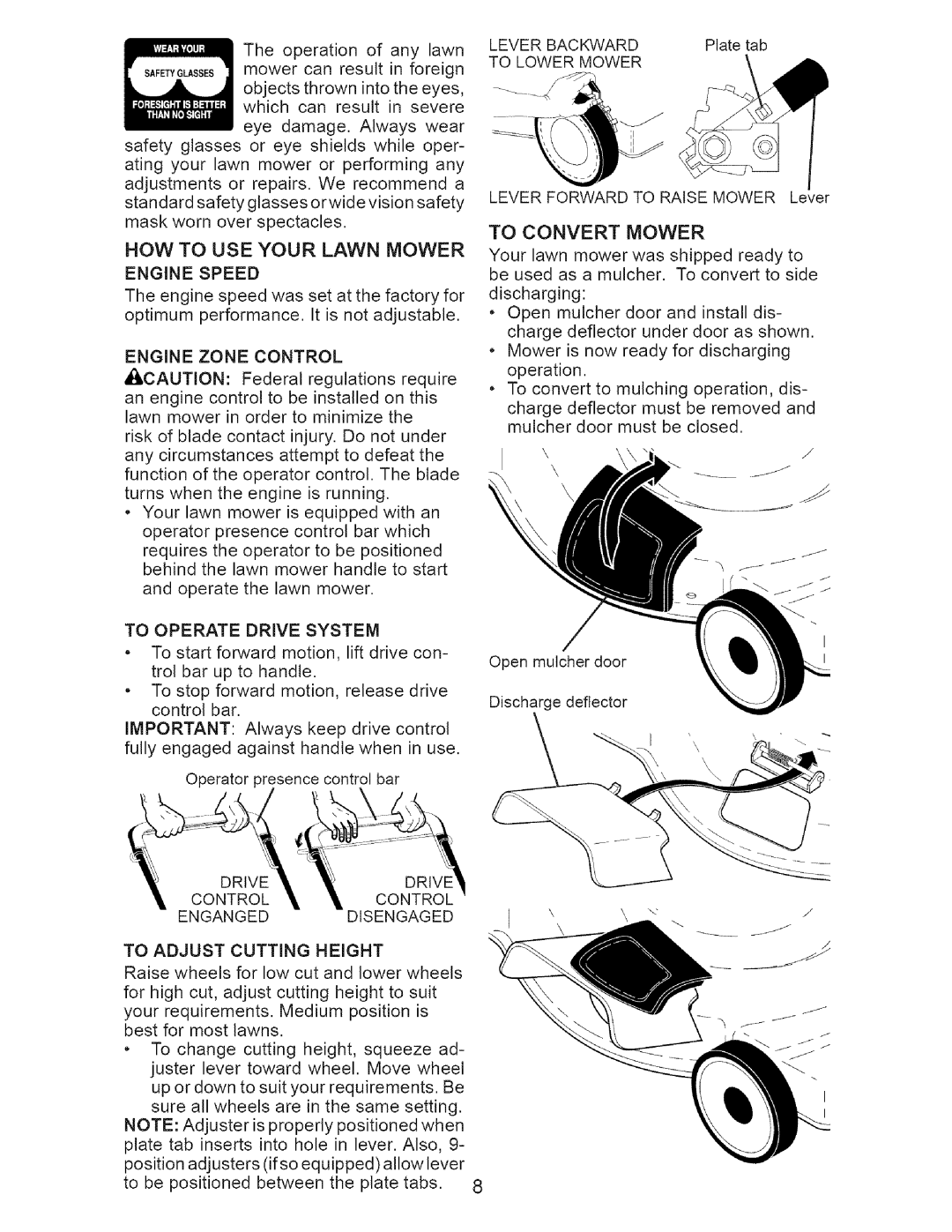 Craftsman 917.375611 manual HOW to USE Your Lawn Mower, Engine Speed 