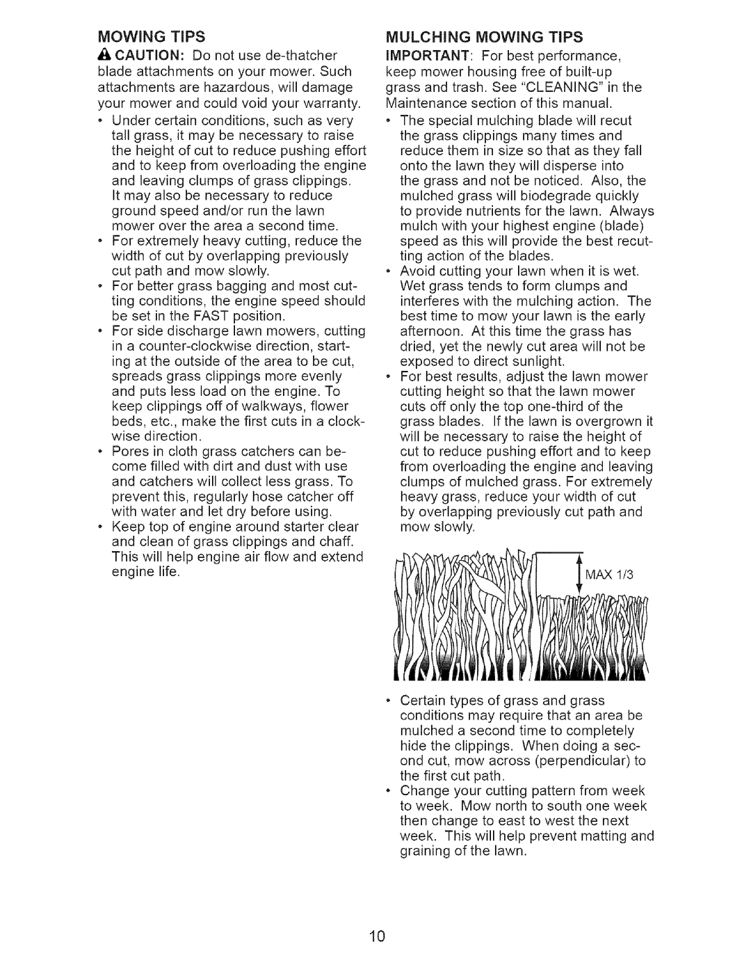 Craftsman 917.375631 owner manual Mulching Mowing Tips 