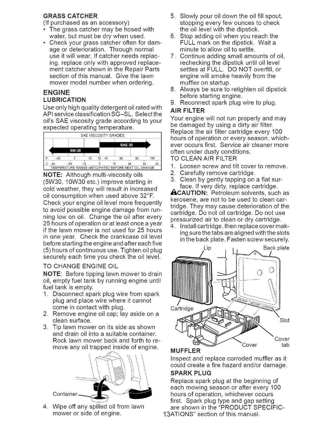 Craftsman 917.375631 owner manual Engine, AIR Filter, Muffler 