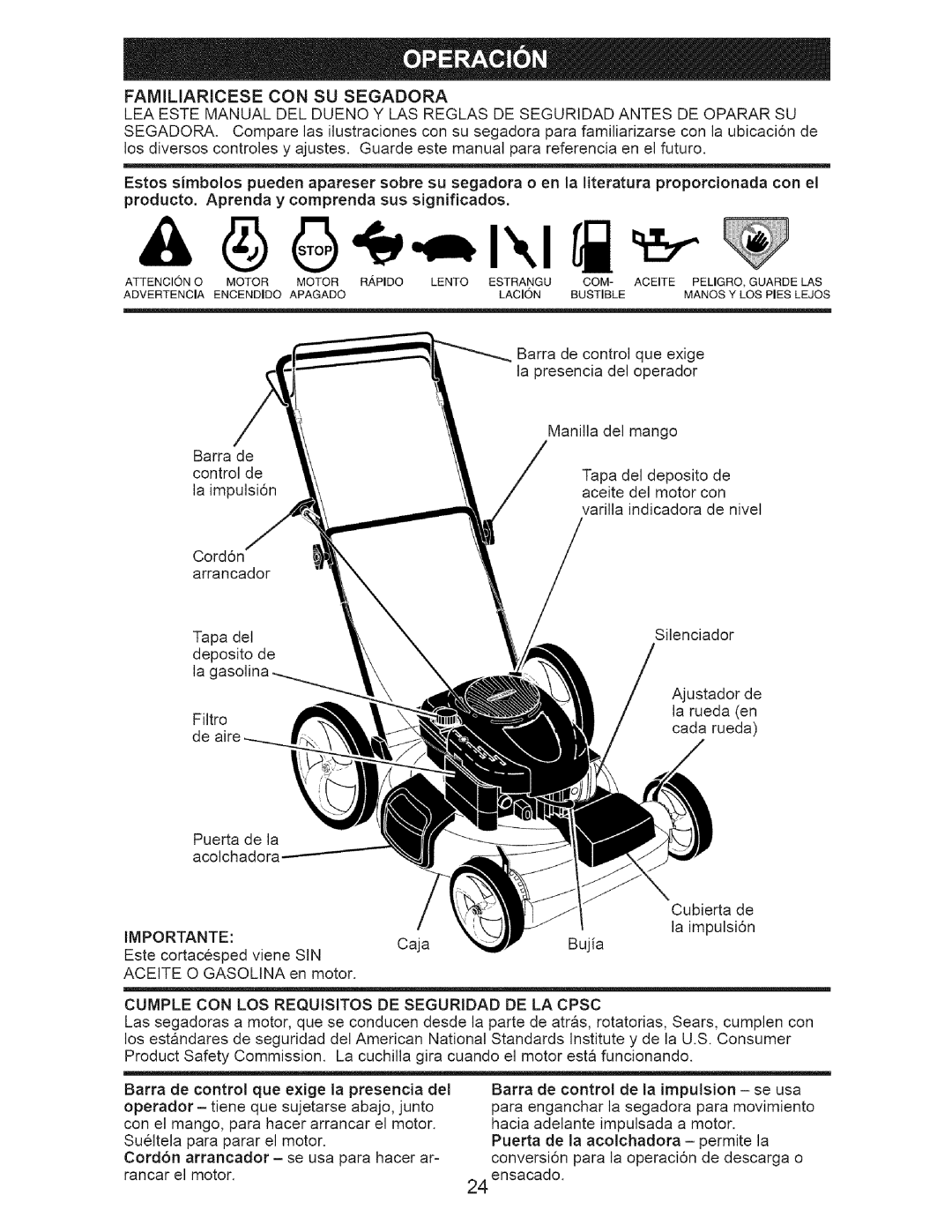 Craftsman 917.375631 Familiaricese CON SU Segadora, Importante, Cumple CON LOS Requisitos DE Seguridad DE LA Cpsc 