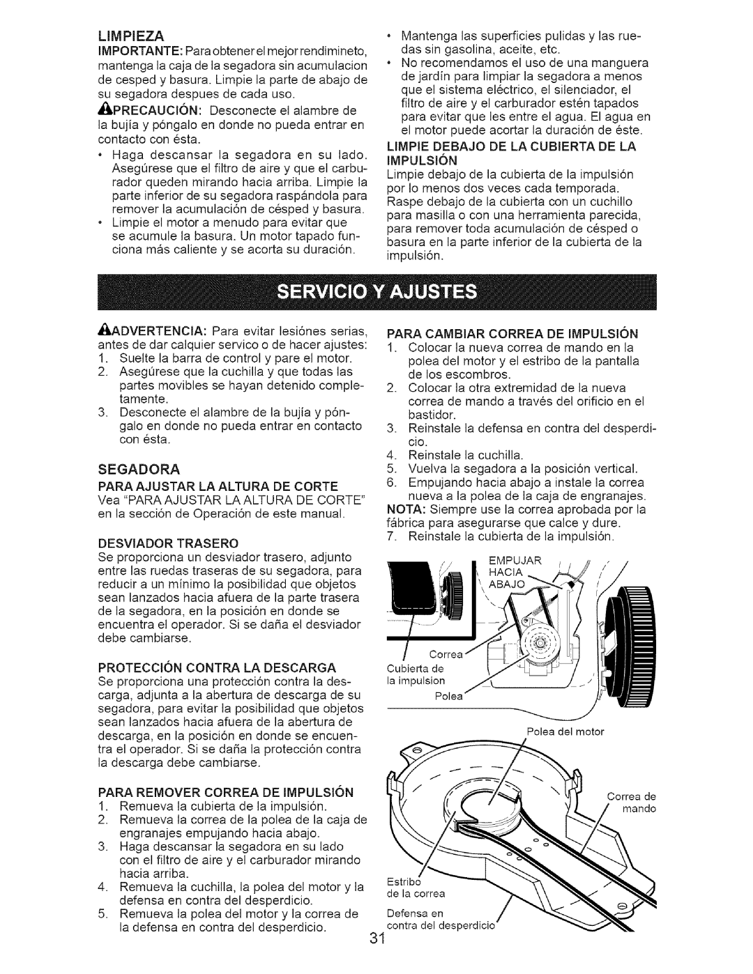 Craftsman 917.375631 Segadora Para Ajustar LA Altura DE Corte, Desviador Trasero, Proteccion Contra LA Descarga 