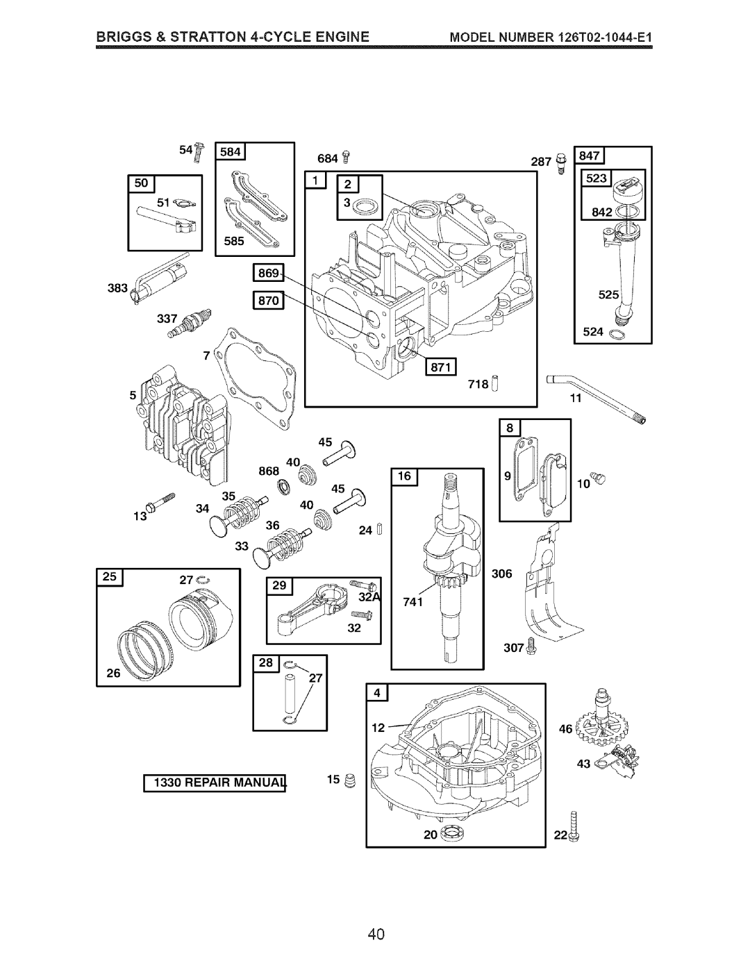 Craftsman 917.375631 owner manual Briggs & Stratton 4=CYCLE Engine, Repair Manuai 