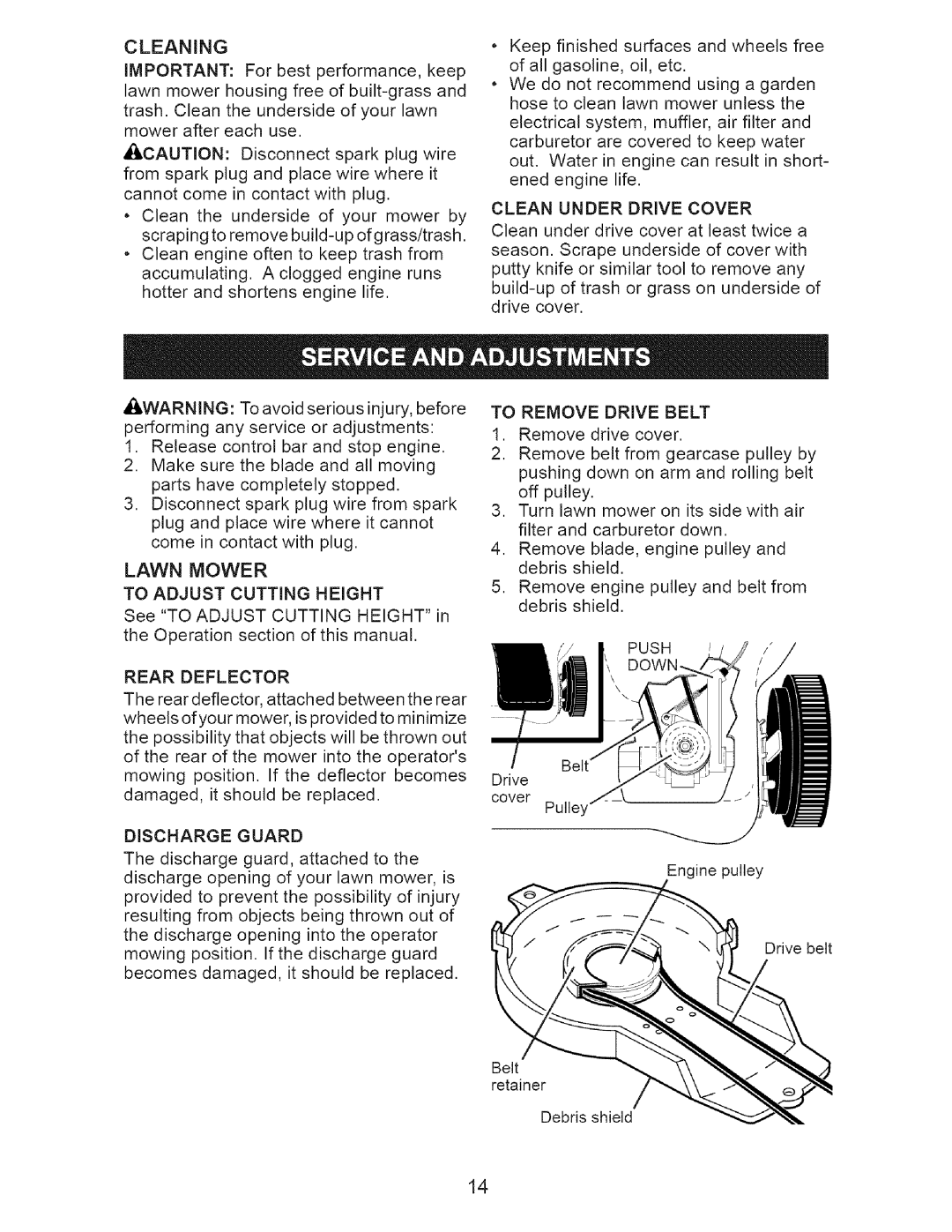 Craftsman 917.375631 owner manual Cleaning 