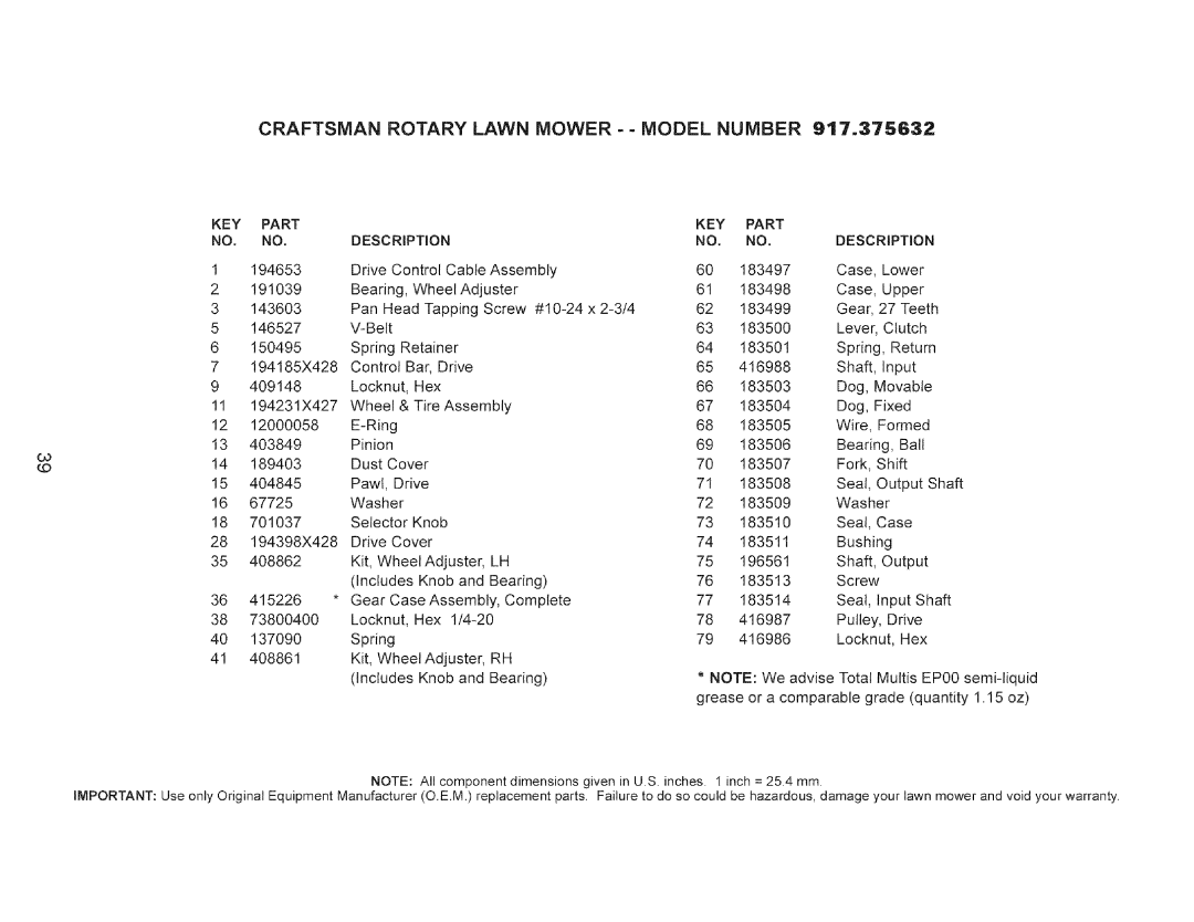 Craftsman 917.375632 manual Craftsman Rotary Lawn Mower - Model Number 