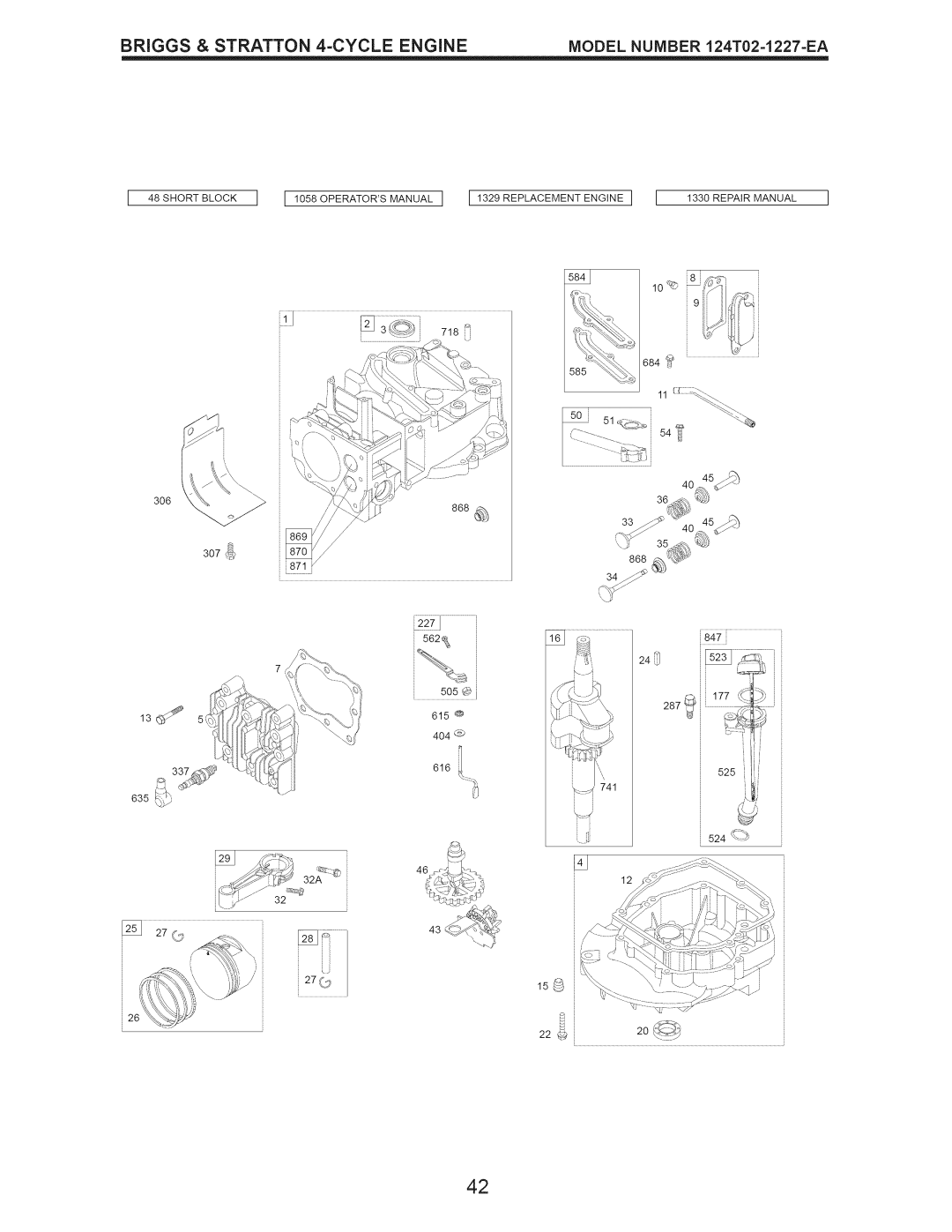 Craftsman 917.376230 manual 22_i 2o_, BRIGGS & STRATTON 4-CYCLEENGINE, MODEL NUMBER 124T02=1227=EA, 868 307_ 