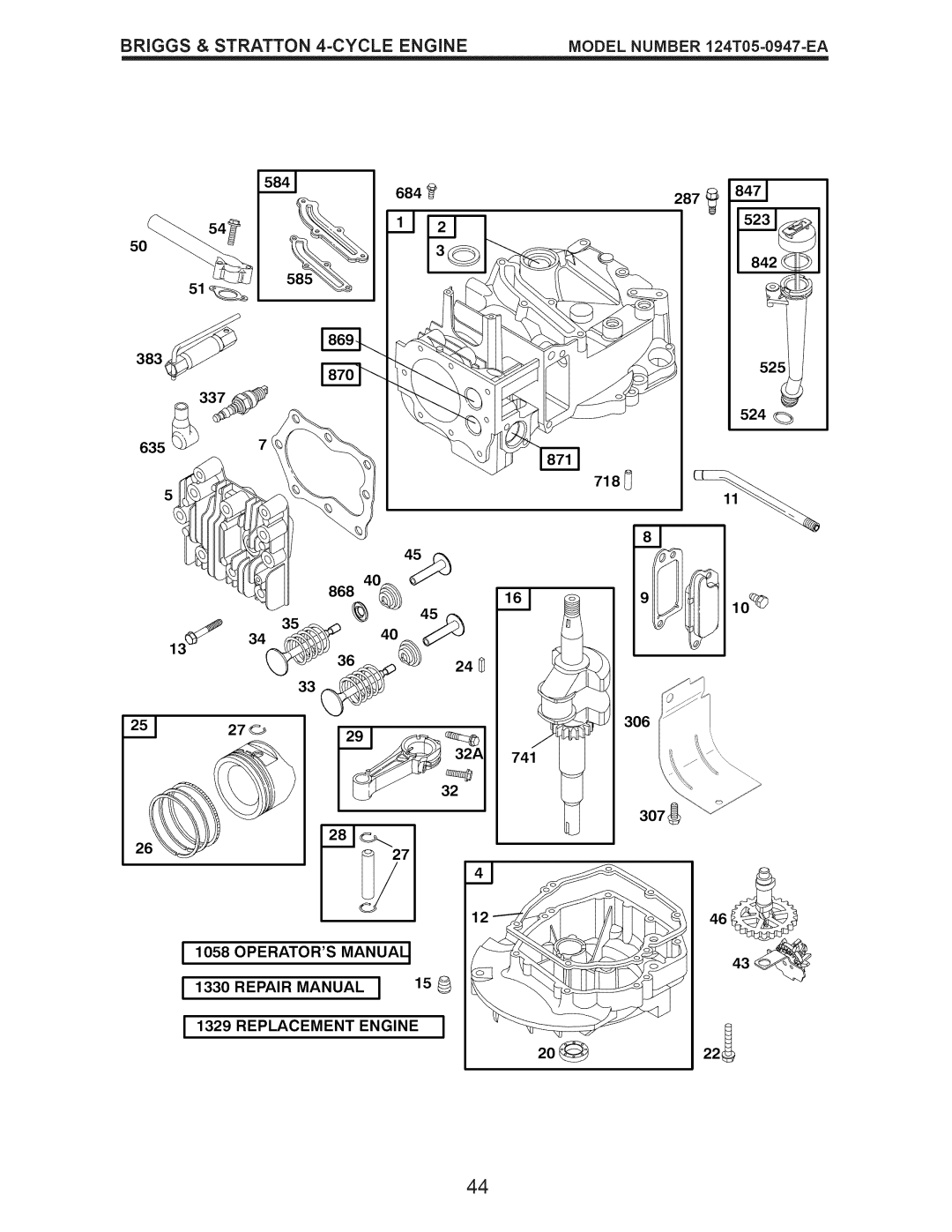 Craftsman 917.376240 manual 383, 635 718, Replacement Engine 