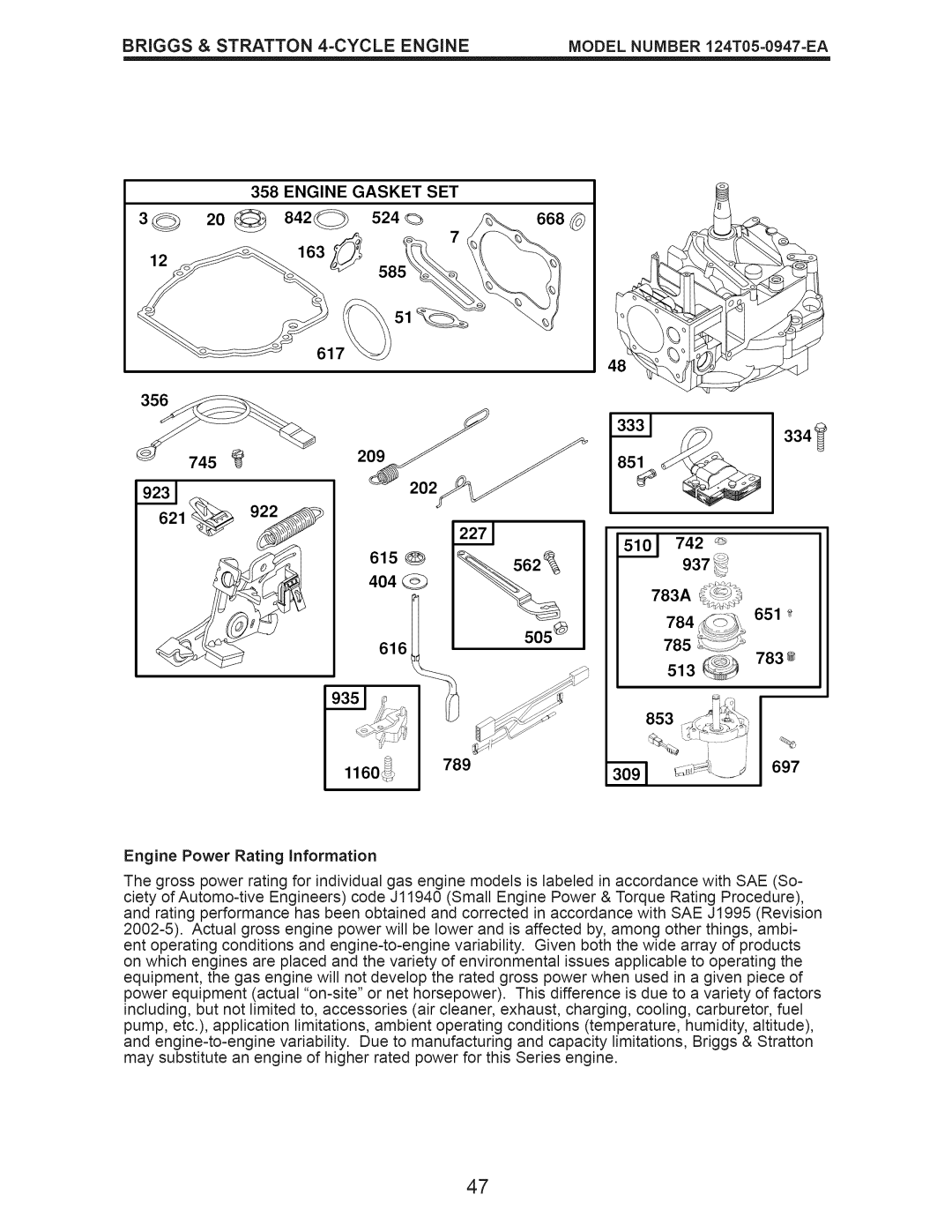 Craftsman 917.376240 manual Engine Gasket SET 