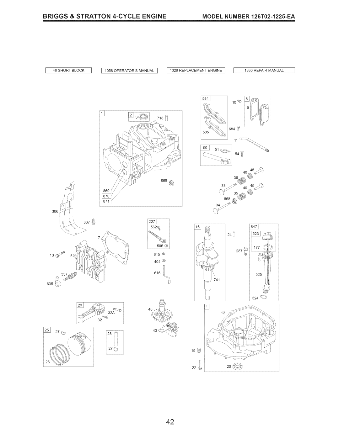 Craftsman 917.376390 manual 22_i 2o_, BRIGGS & STRATTON 4-CYCLEENGINE, MODEL NUMBER 126T02=1225=EA 