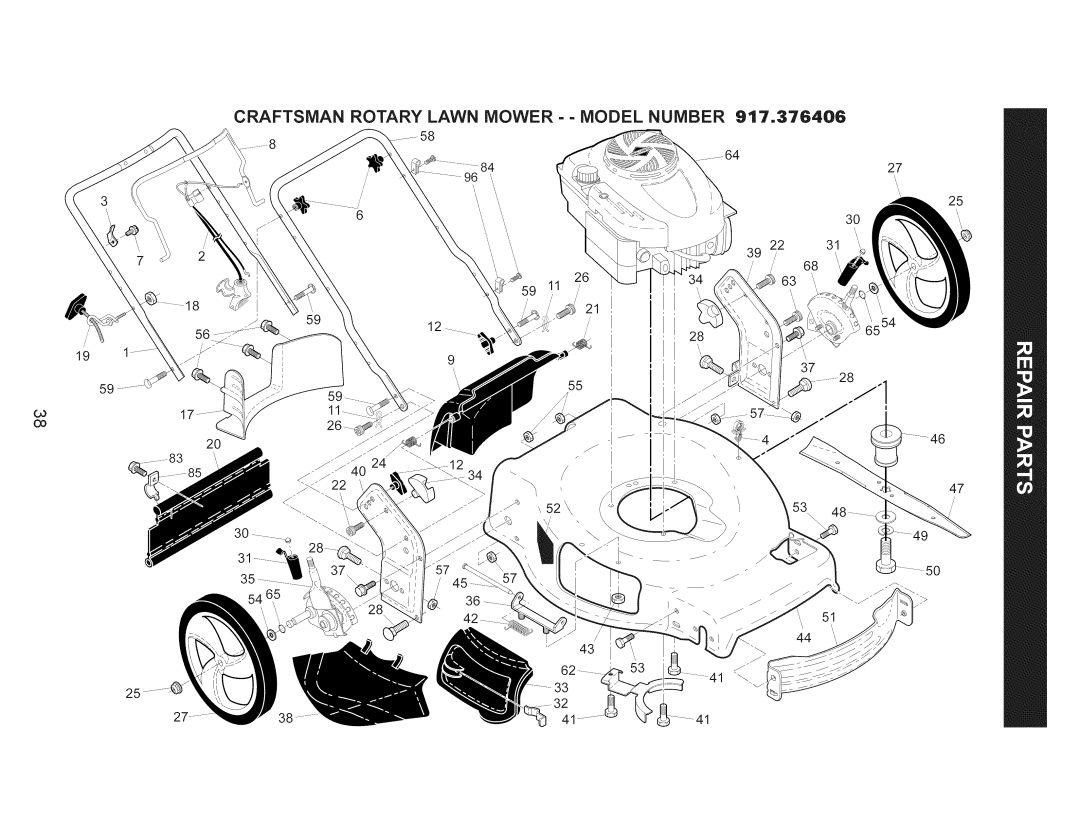 Craftsman 917.376406 owner manual Craftsman Rotary Lawn Mower - - Model Number 