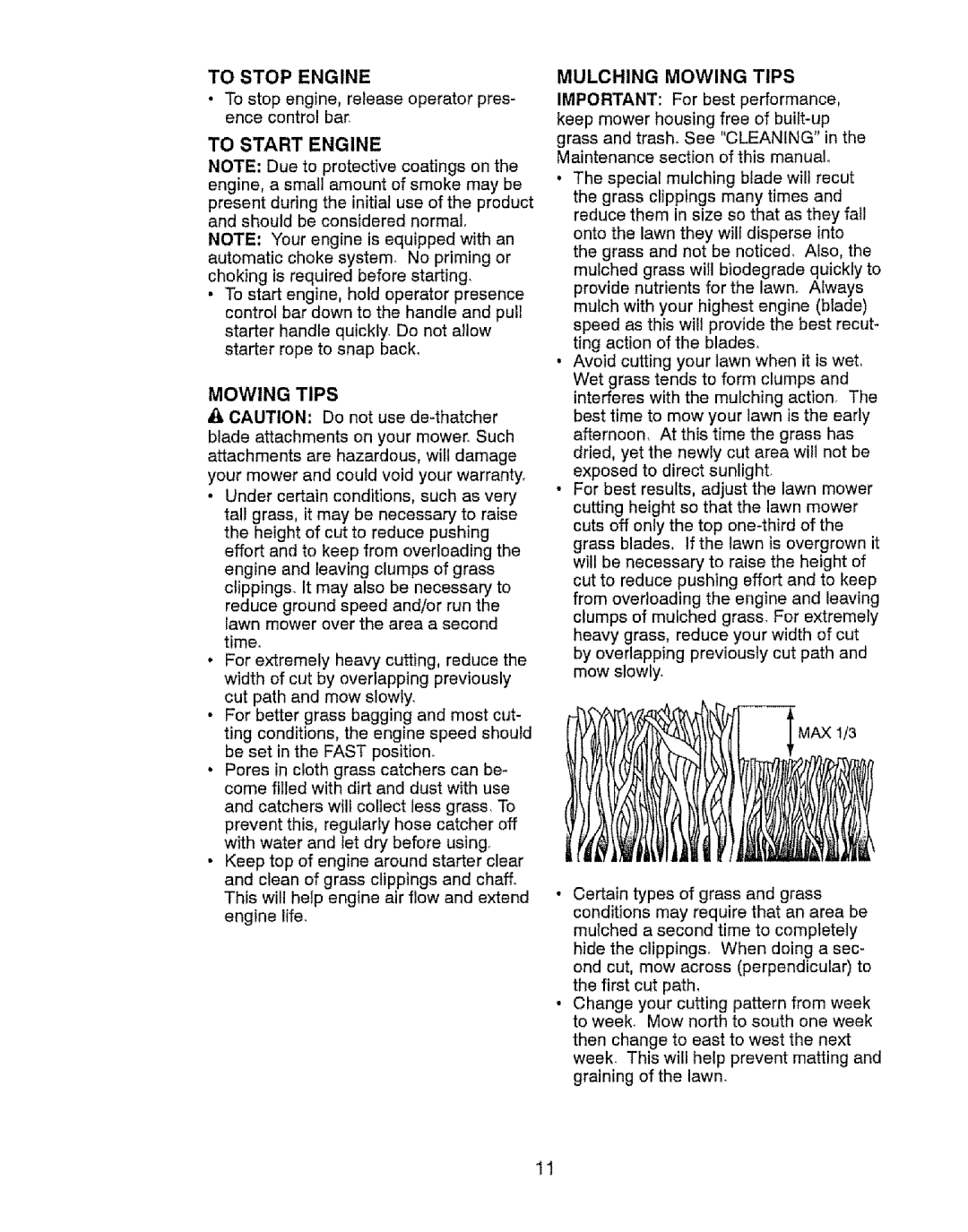 Craftsman 917.37646 owner manual Mulching Mowing Tips 