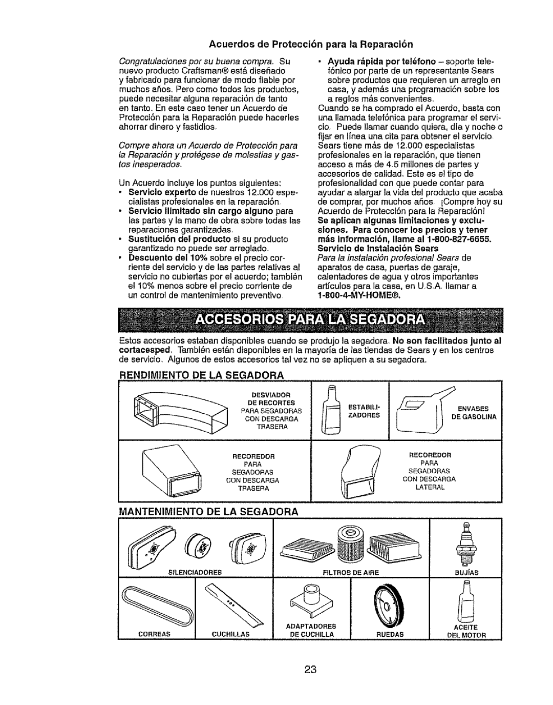 Craftsman 917.37646 owner manual Acuerdos de Proteccibn para la Reparaci6n, My-Home, Rendimiento DE LA Segadora 