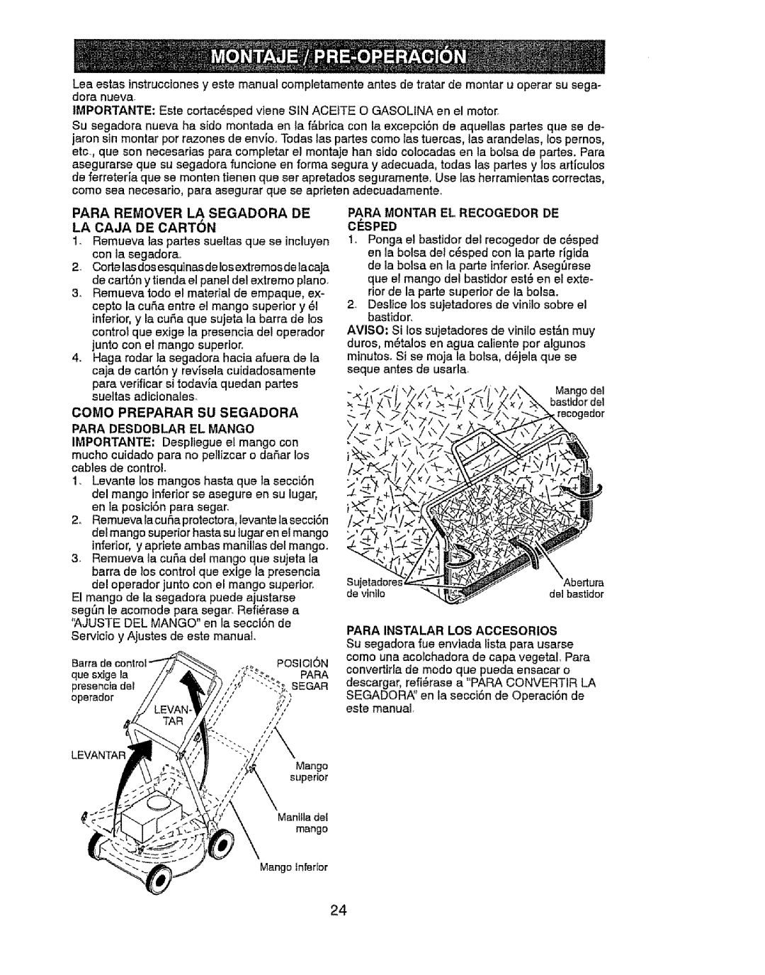 Craftsman 917.37646 Para Remover LA Segadora DE LA Caja DE Carton, Para Desdoblar EL Mango, Para Montar EL Recogedor DE 