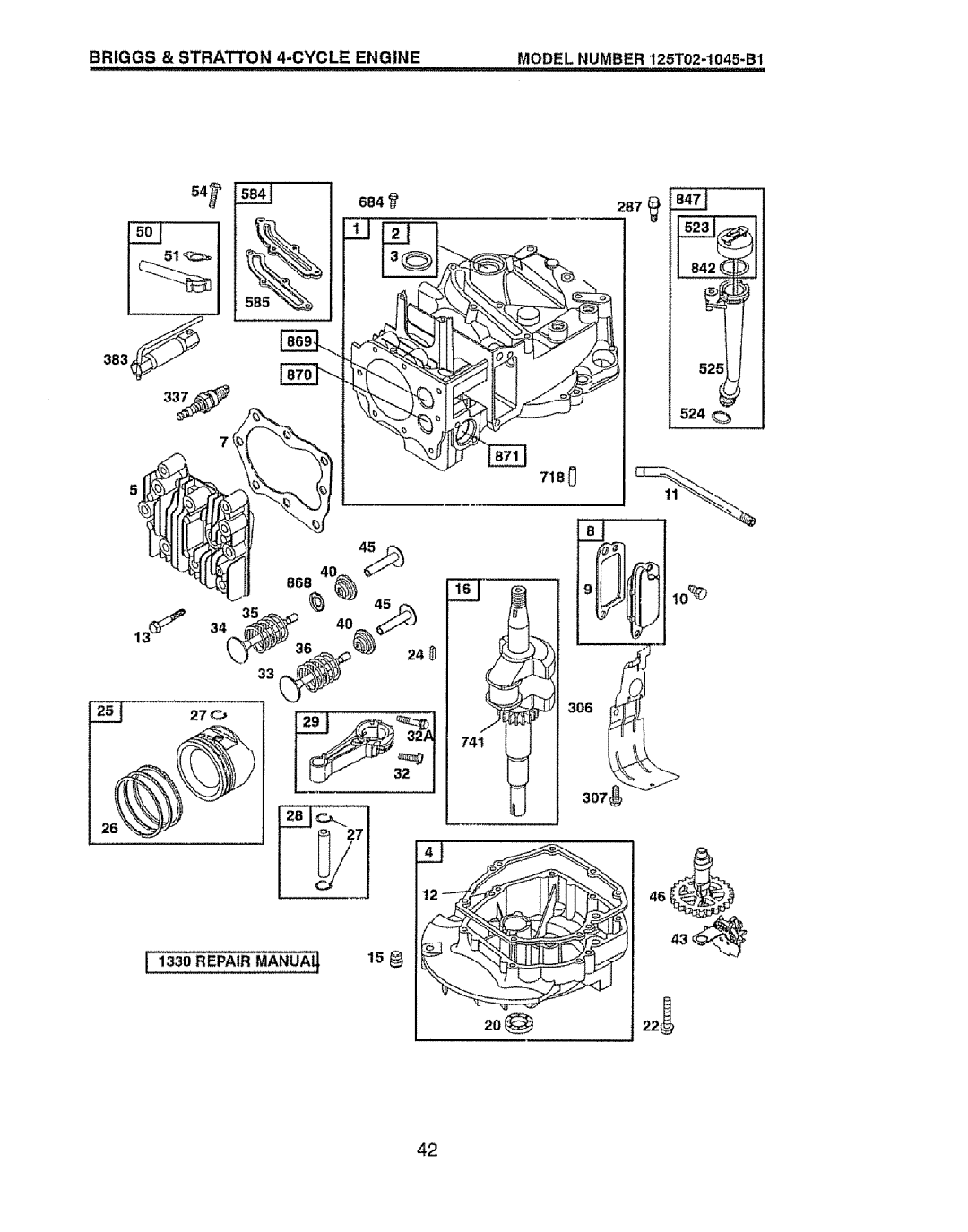 Craftsman 917.37646 owner manual Briggs & Stratton 4-CYCLE Engine, Model Number 125T02-1045-B1, 684, 307, 1331REPAIR Manuai 