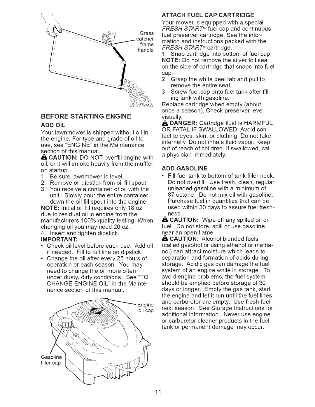 Craftsman 917.37648 manual Add Oil, Attach Fuel CAP Cartridge, ADD Gasoline 