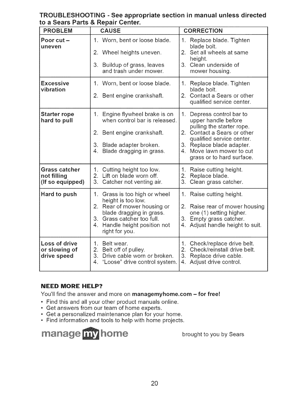 Craftsman 917.37648 manual Need More HELP?, Correction 