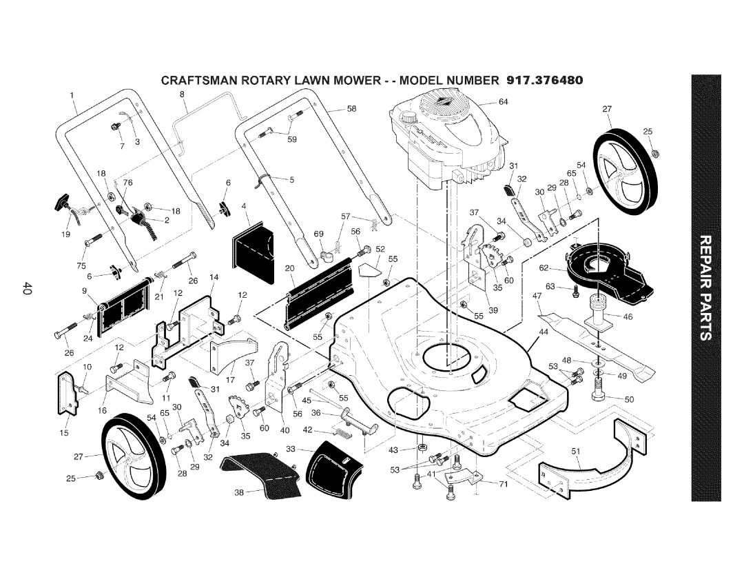 Craftsman 917.37648 manual Craftsman Rotary Lawn Mower - Model Number 