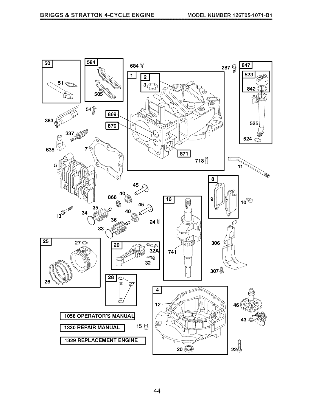 Craftsman 917.37648 manual Briggs & Stratton 4=CYCLE Engine, Replacement Engine 