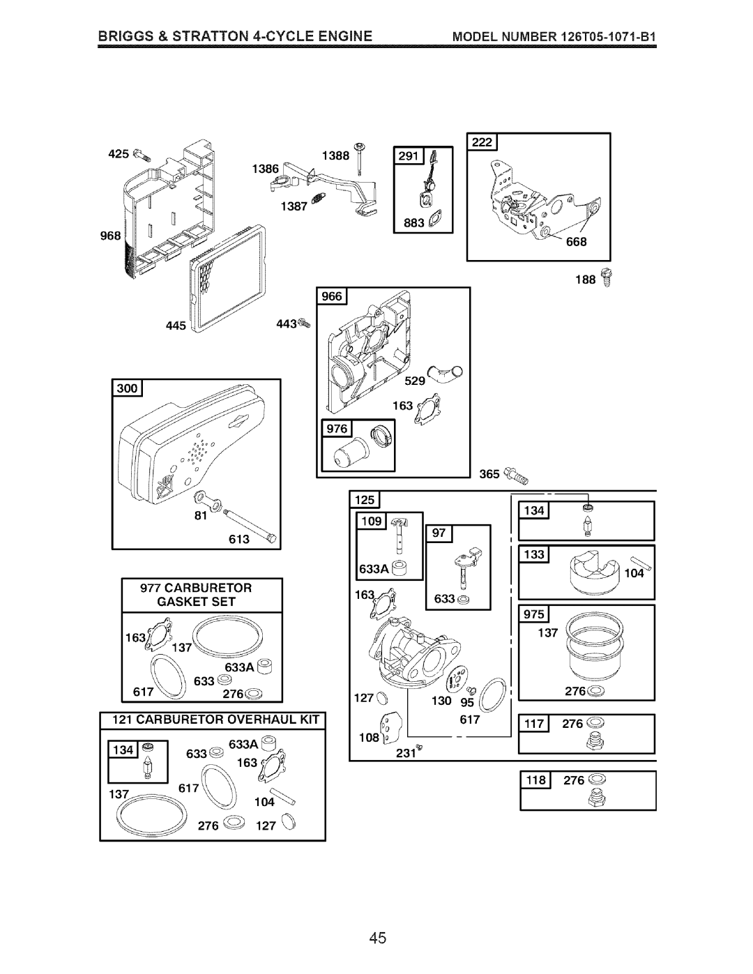 Craftsman 917.37648 manual Gasket SET, Carburetor Overhaul KIT 