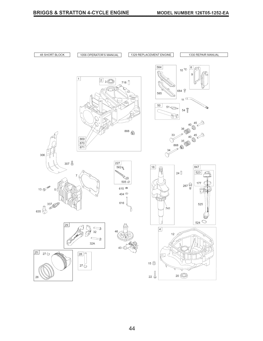 Craftsman 917.376530 owner manual Briggs & Stratton 4-CYCLE Engine Model Number 126T05-1252=EA 