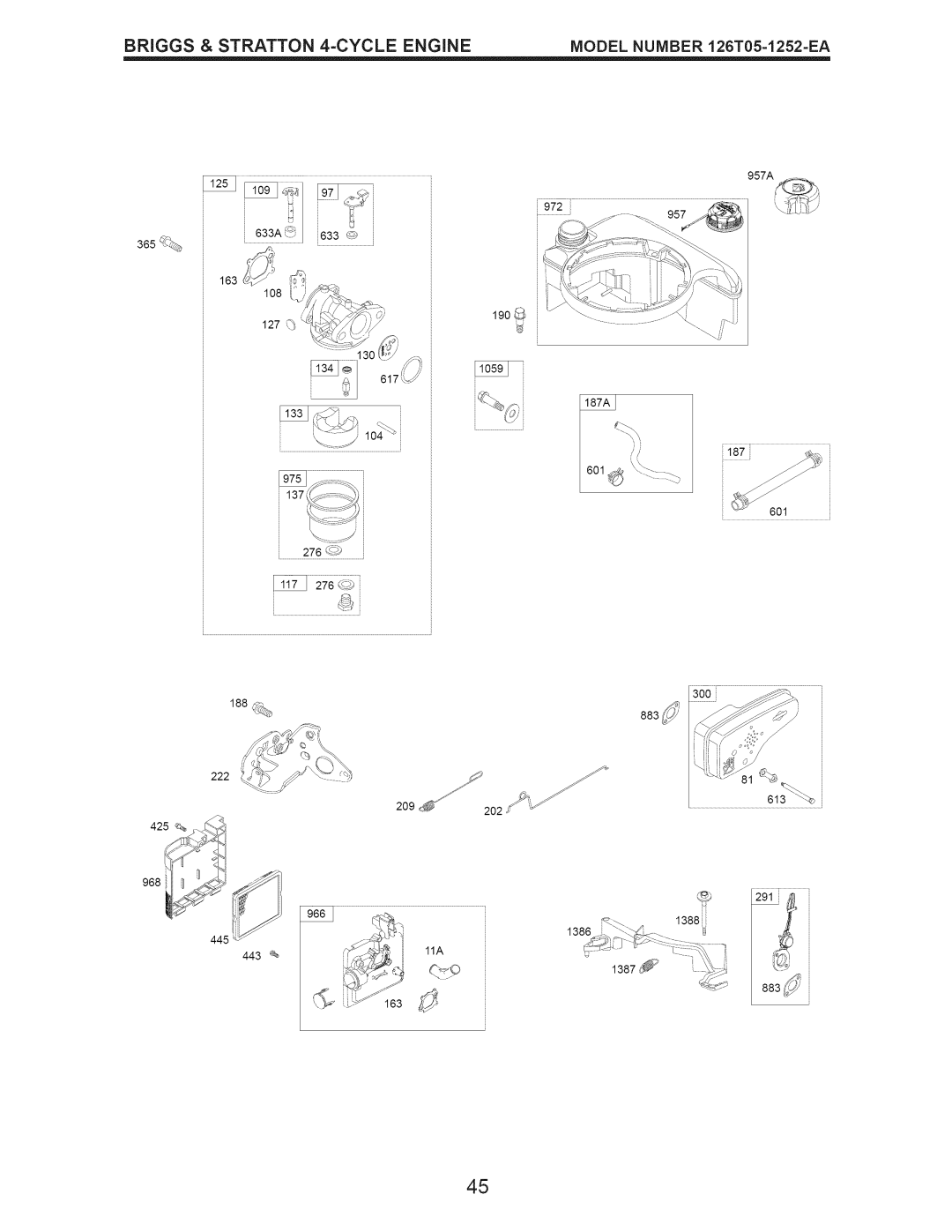 Craftsman 917.376530 owner manual Briggs & Stratton 4-CYCLE Engine Model Number 126T05=1252=EA 