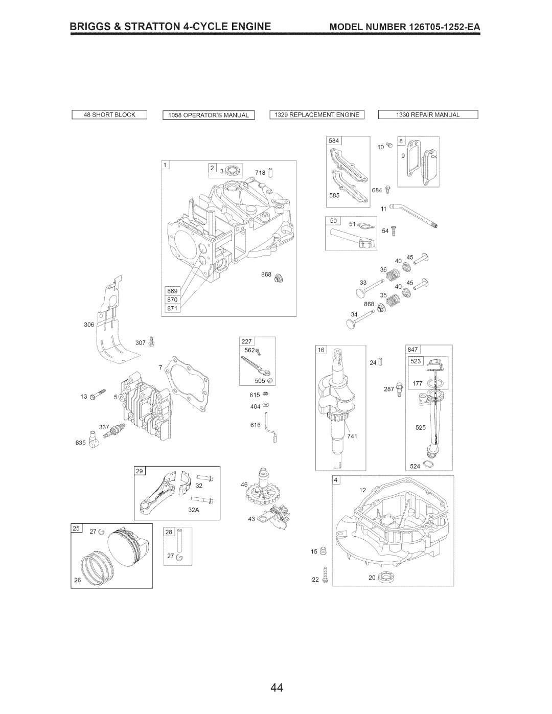 Craftsman 917.376530 owner manual BRIGGS & STRATTON 4-CYCLEENGINE, MODEL NUMBER 126T05-1252=EA 