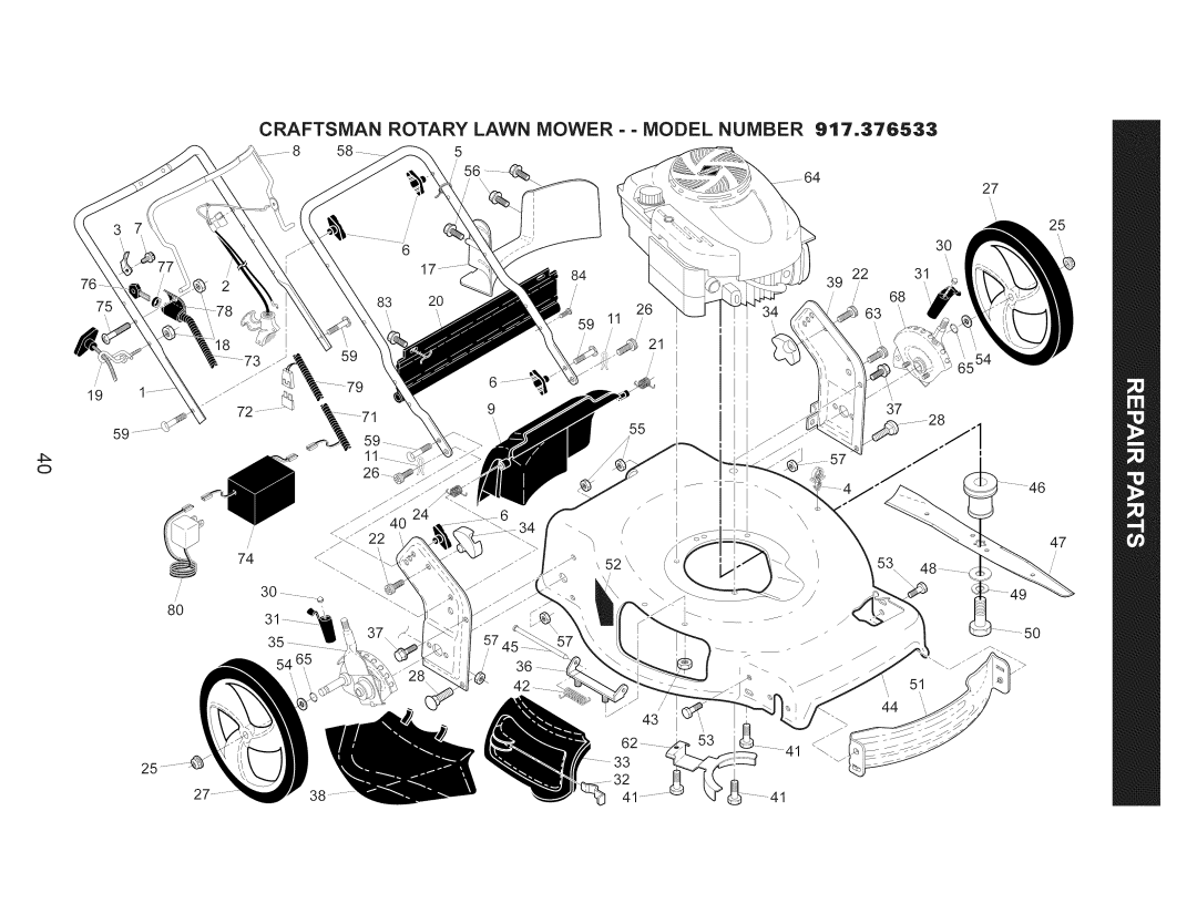 Craftsman 917.376533 owner manual Craftsman Rotary Lawn Mower - Model Number 