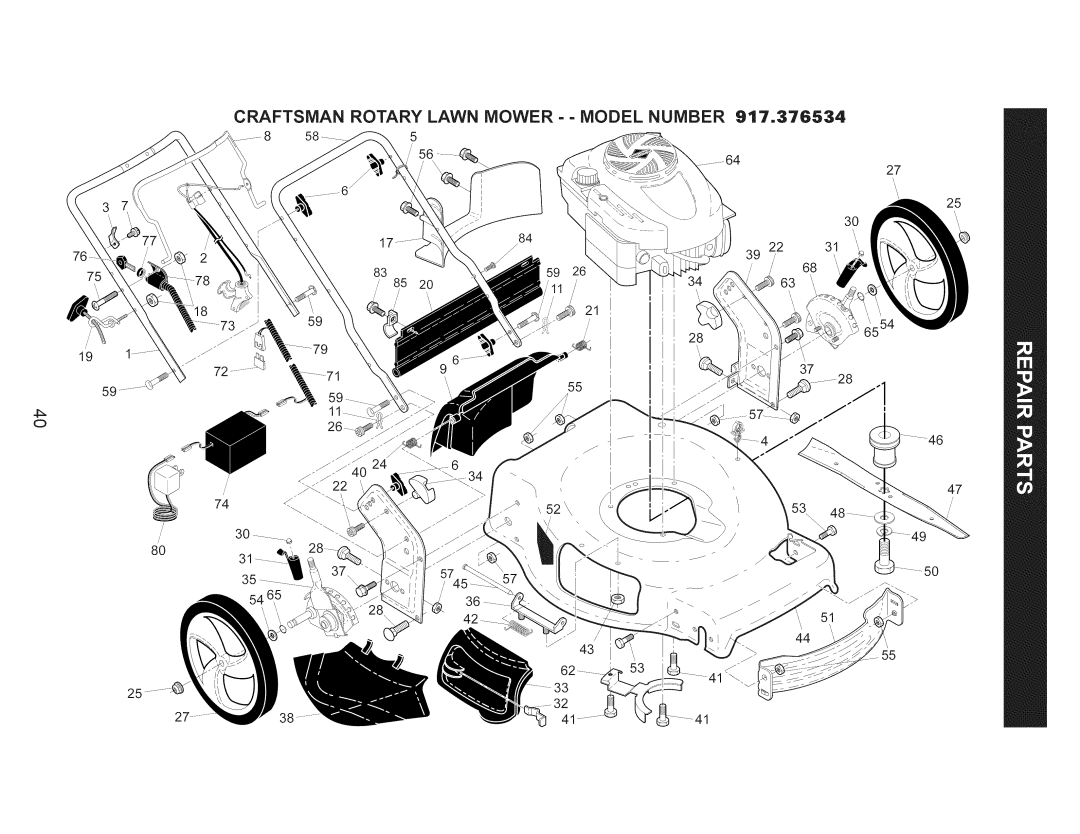 Craftsman 917.376534 manual Craftsman Rotary Lawn Mower - Model Number 