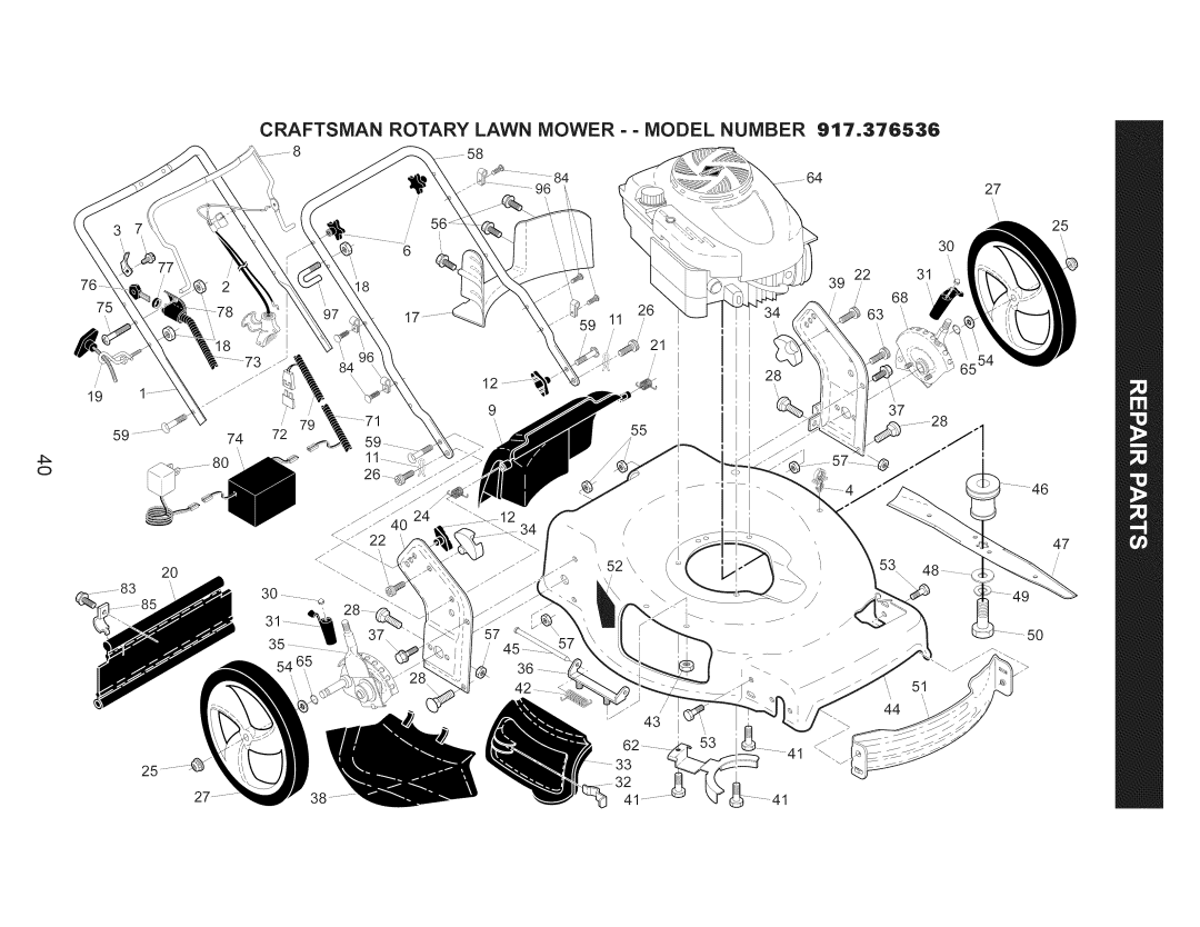 Craftsman 917.376536 manual Craftsman Rotary Lawn Mower - - Model Number 