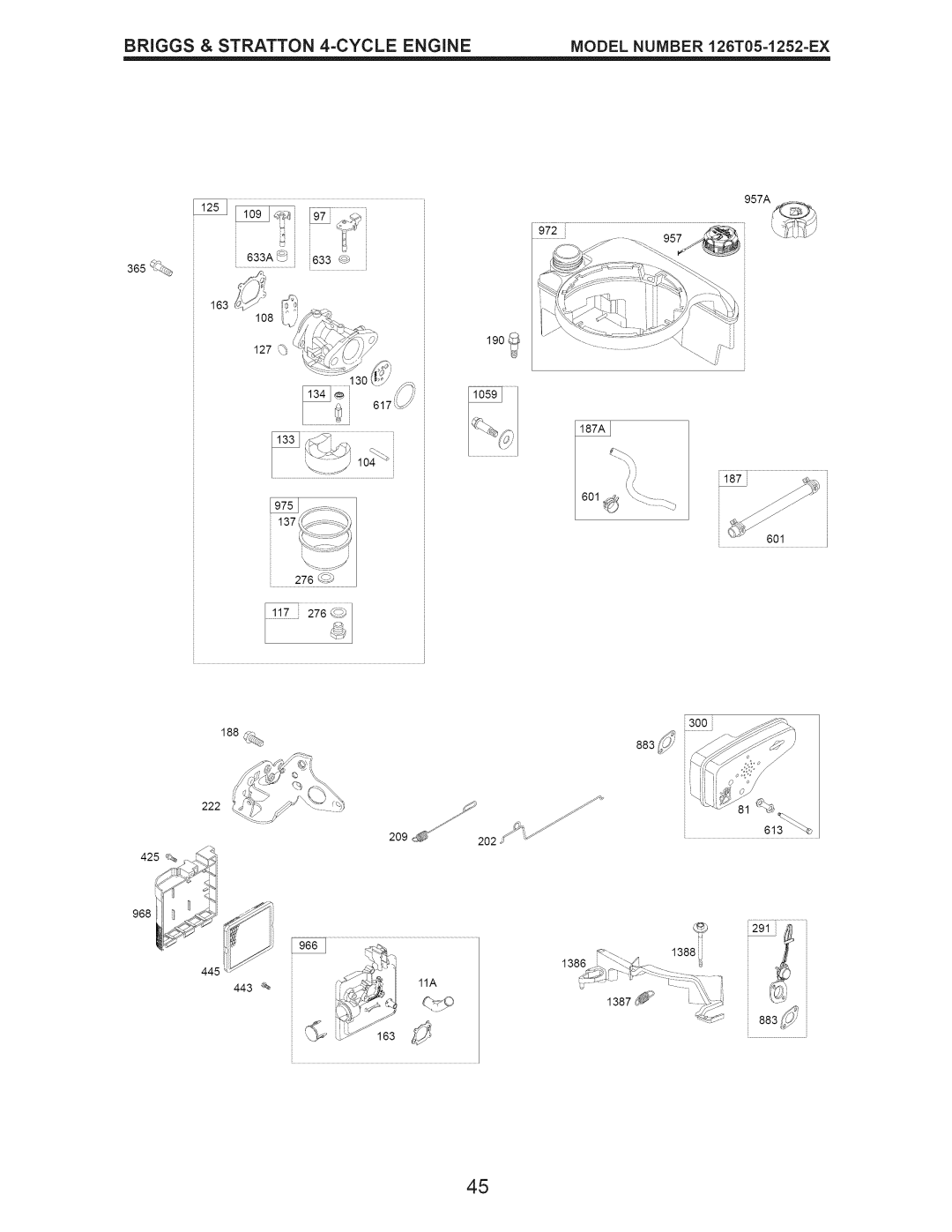 Craftsman 917.376537 owner manual Briggs & Stratton 4-CYCLE Engine Model Number 126T05-1252-EX 