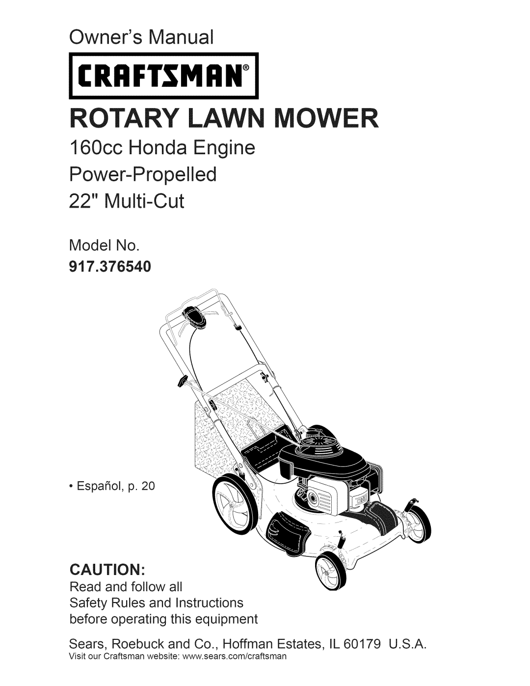 Craftsman 917.376540 manual Craftsman 