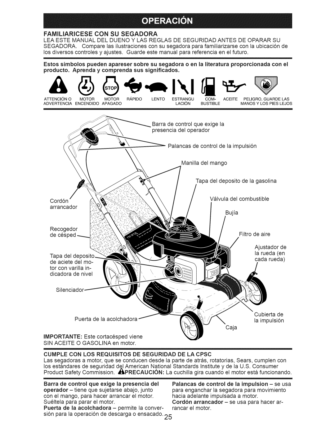 Craftsman 37654 manual Producto. Aprenda y comprenda sus significados, Cumple CON LOS Requisitos DE Seguridad DE LA Cpsc 