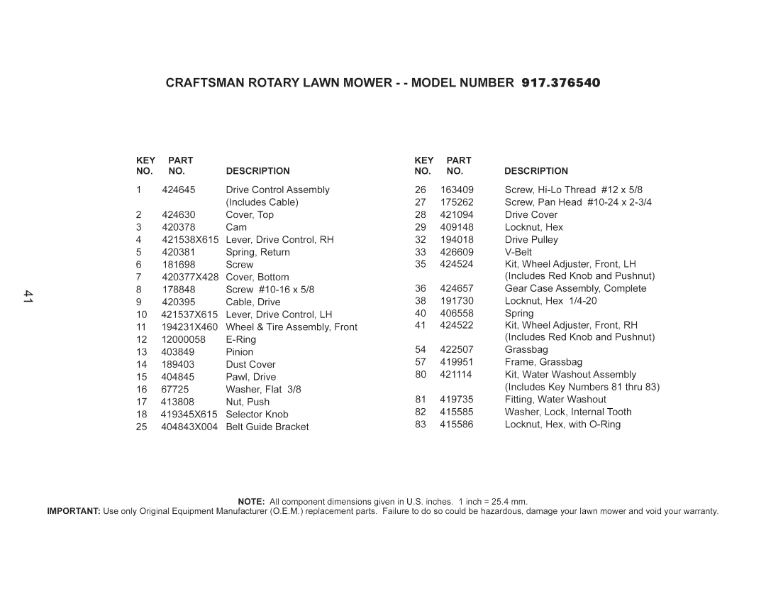 Craftsman 917.376540 manual DESCRiPTiON 