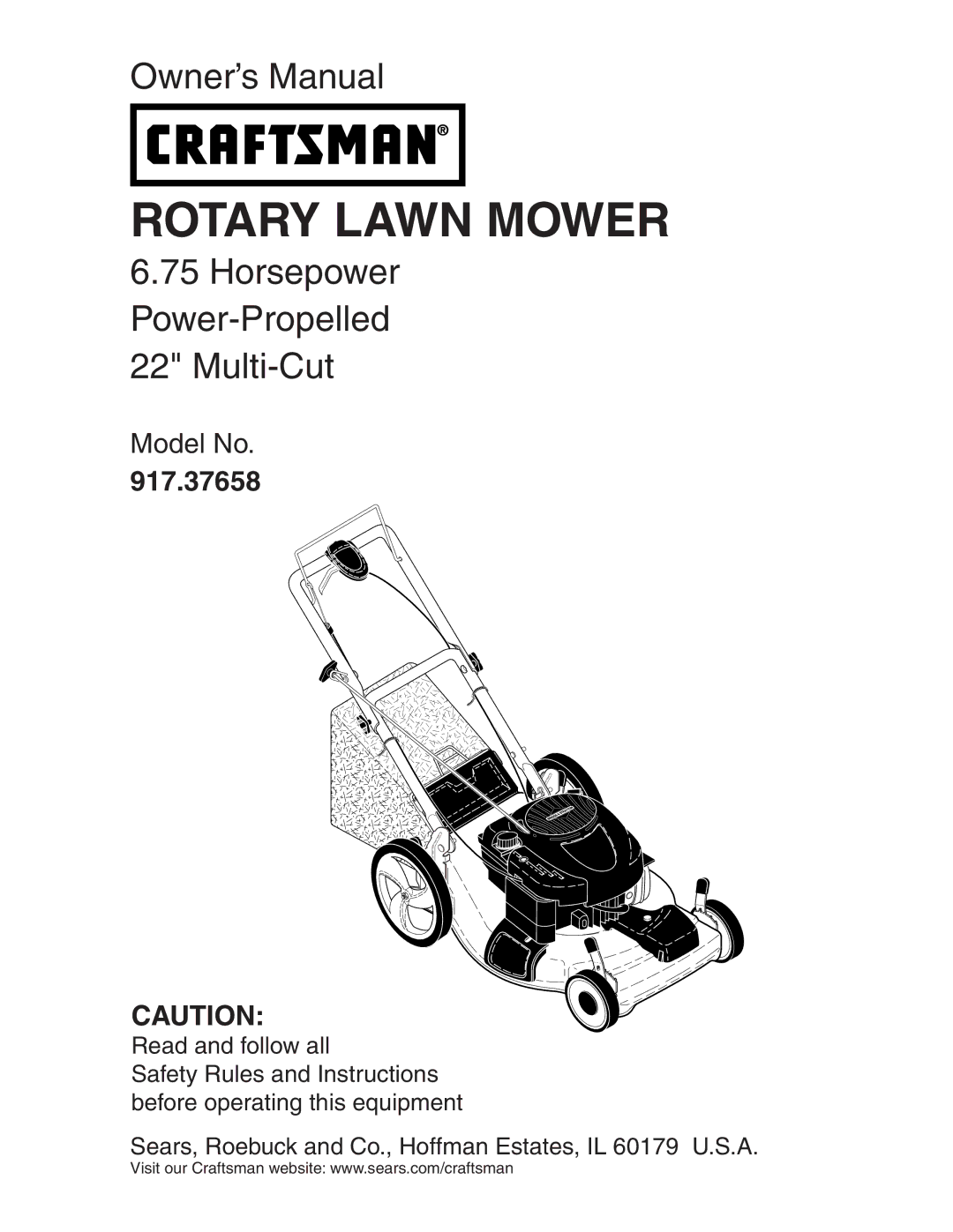 Craftsman 917.37658 owner manual Rotary Lawn Mower 