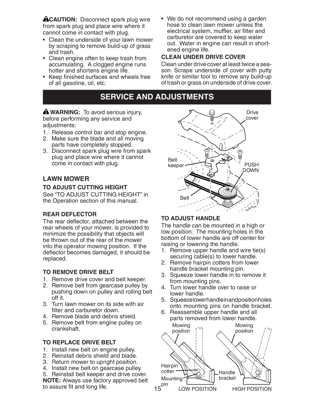 Craftsman 917.37658 owner manual Service and Adjustments 