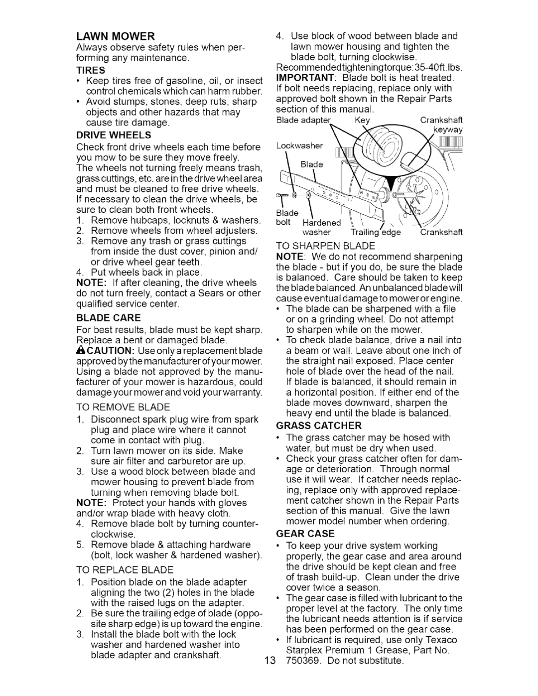 Craftsman 917.37667 owner manual Drivewheels 