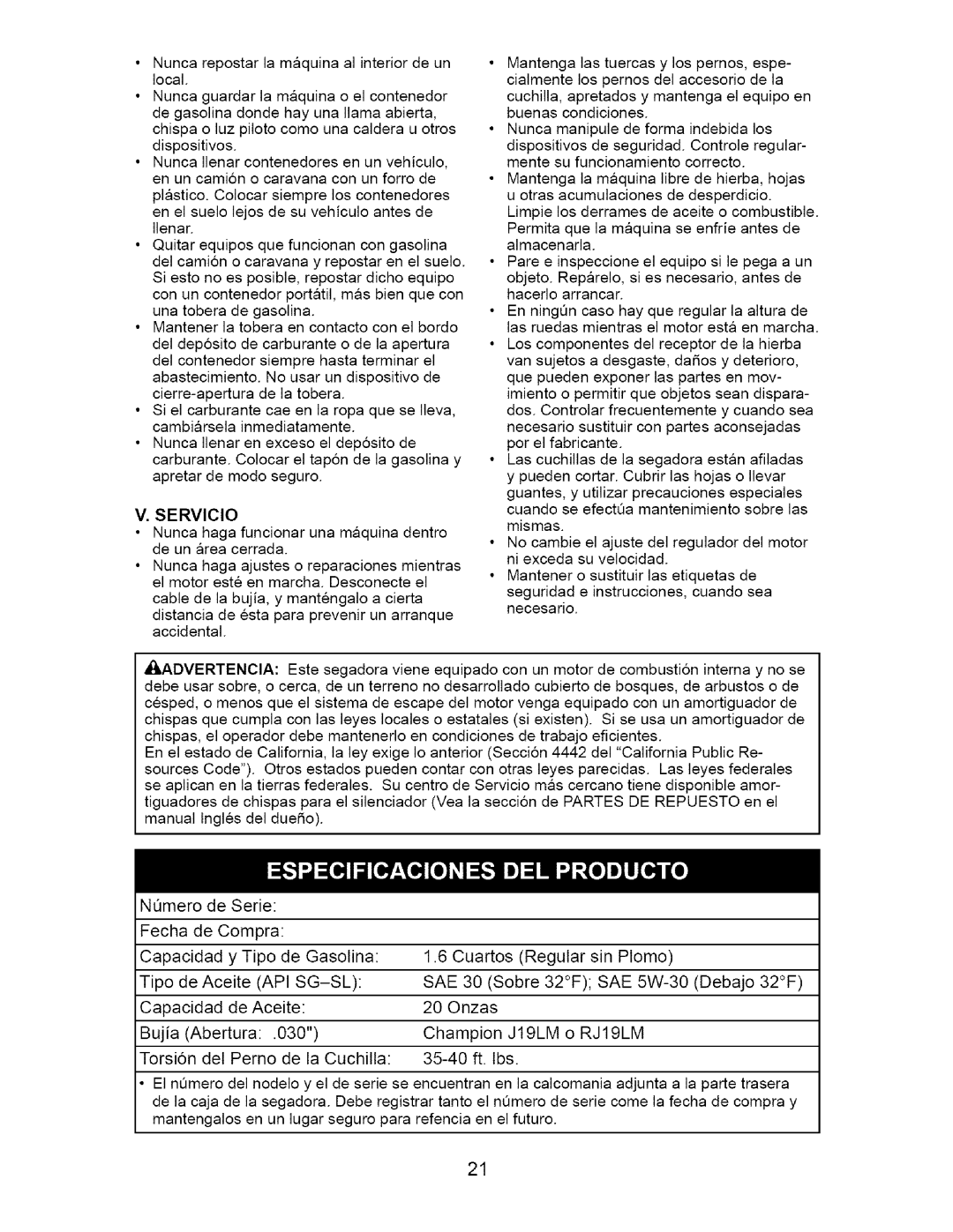 Craftsman 917.37667 owner manual Servicio, Sae 