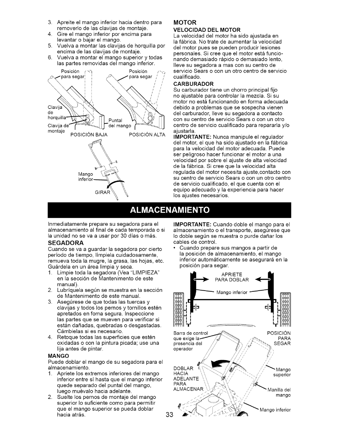 Craftsman 917.37667 owner manual Mango, Carburador 