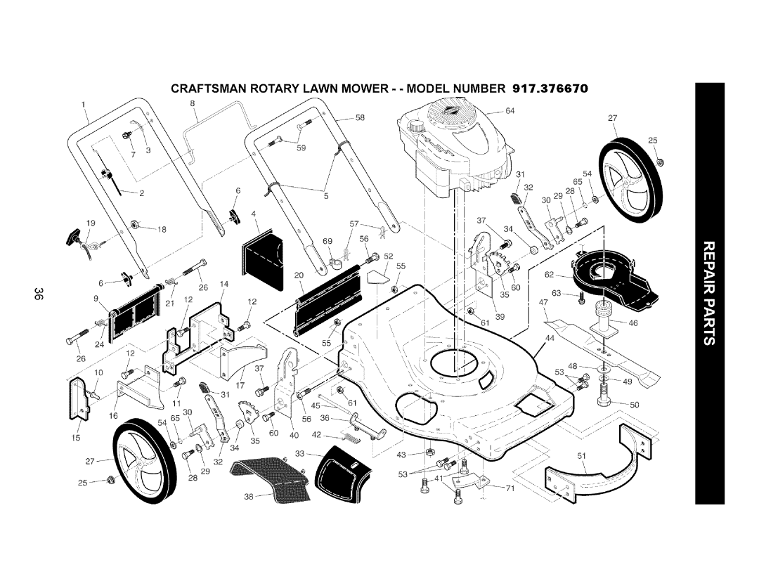 Craftsman 917.37667 owner manual Craftsman Rotary Lawn MOWER- Model Number 