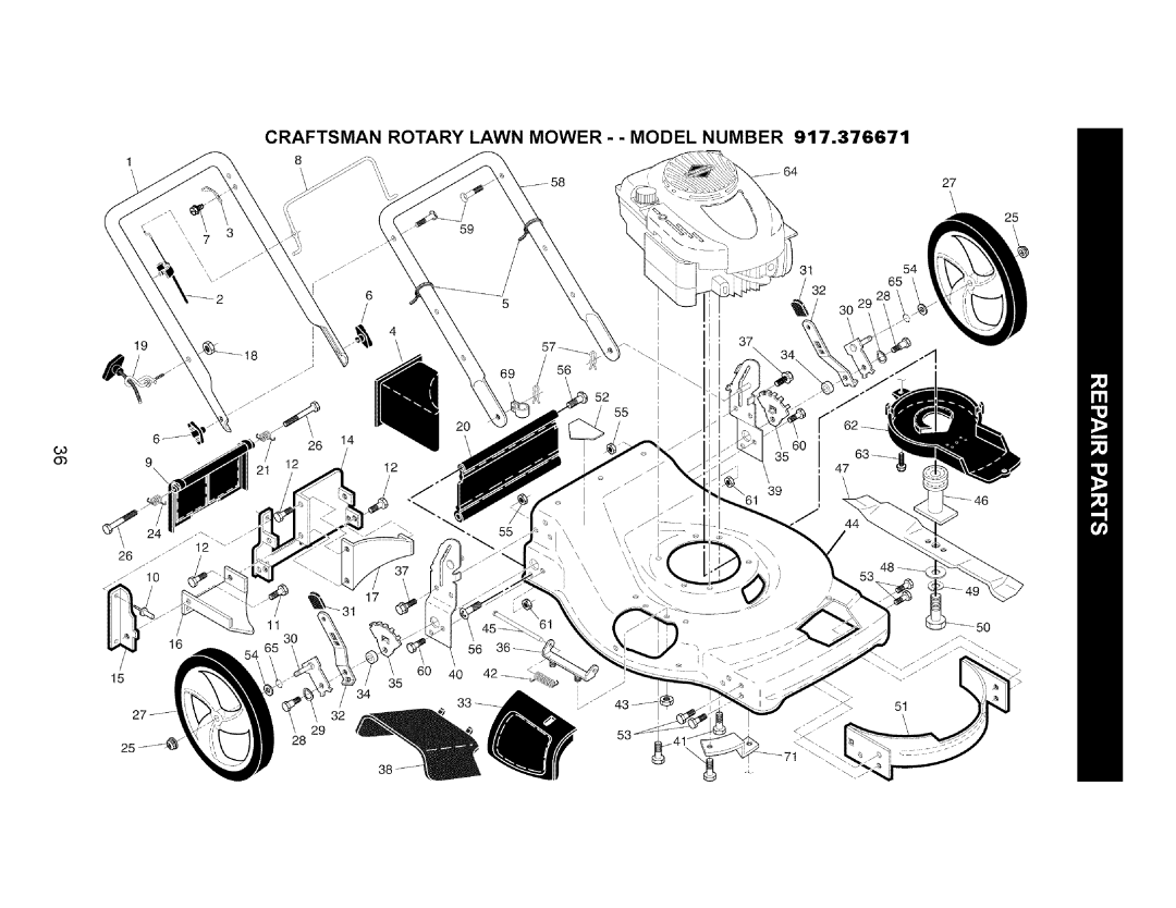 Craftsman 917.376671 owner manual Craftsman Rotary Lawn MOWER- Model Number 