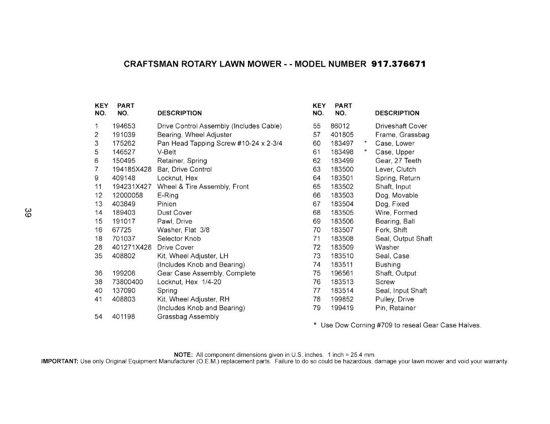 Craftsman 917.376671 owner manual Case Lower 146527 Belt 