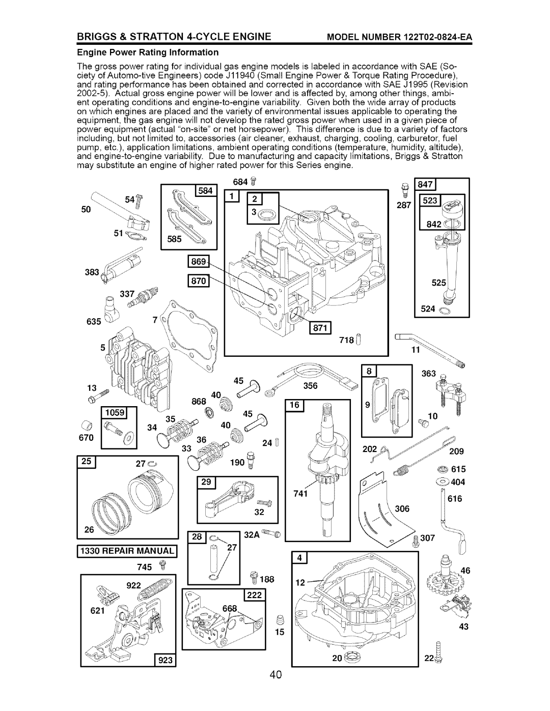 Craftsman 917.376671 owner manual Briggs & Stratton 4-CYCLE Engine, Repair Manual 